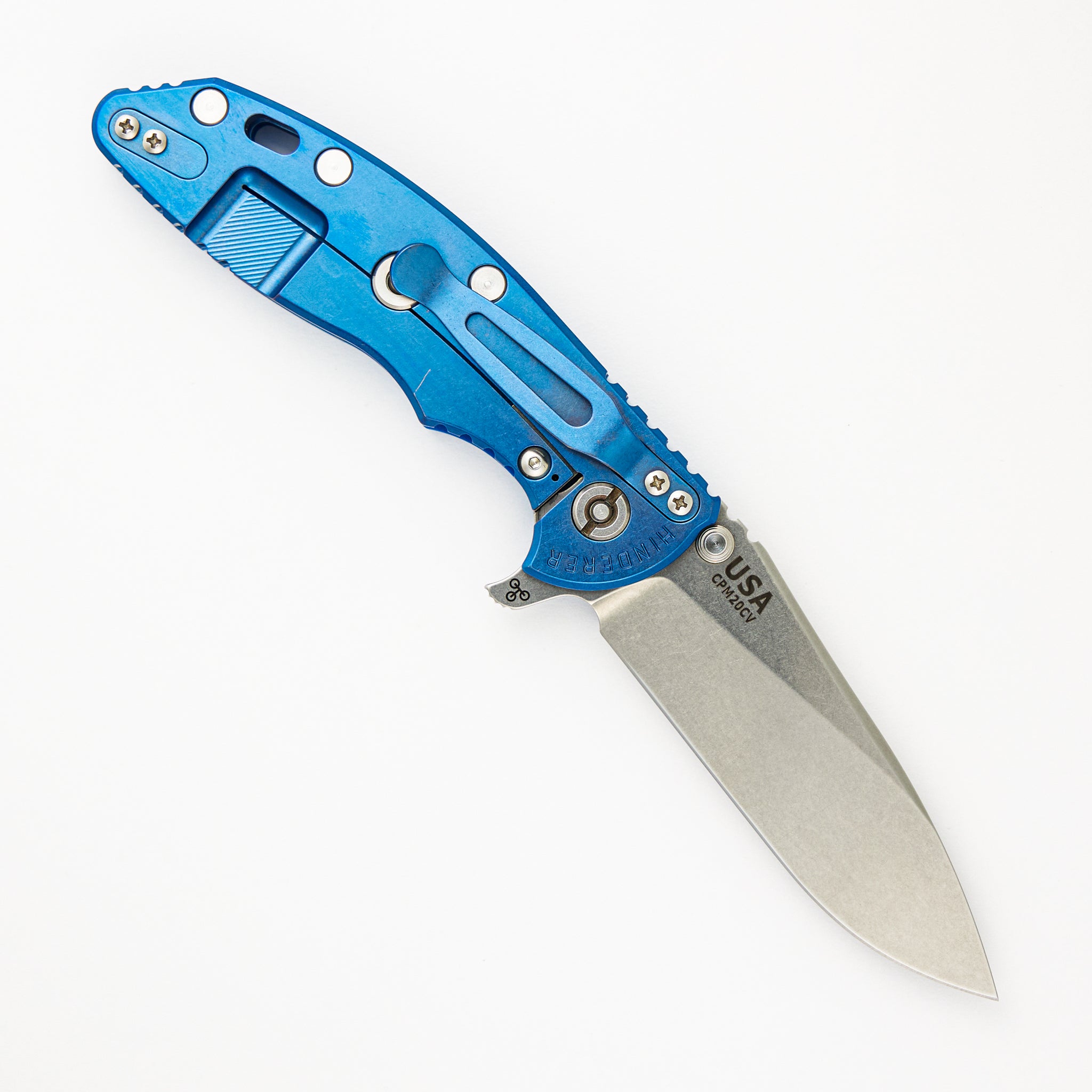 Hinderer Knives XM-18 3.5" Slicer - No Choil - Tri-Way - Stonewash Blue - Blue G10