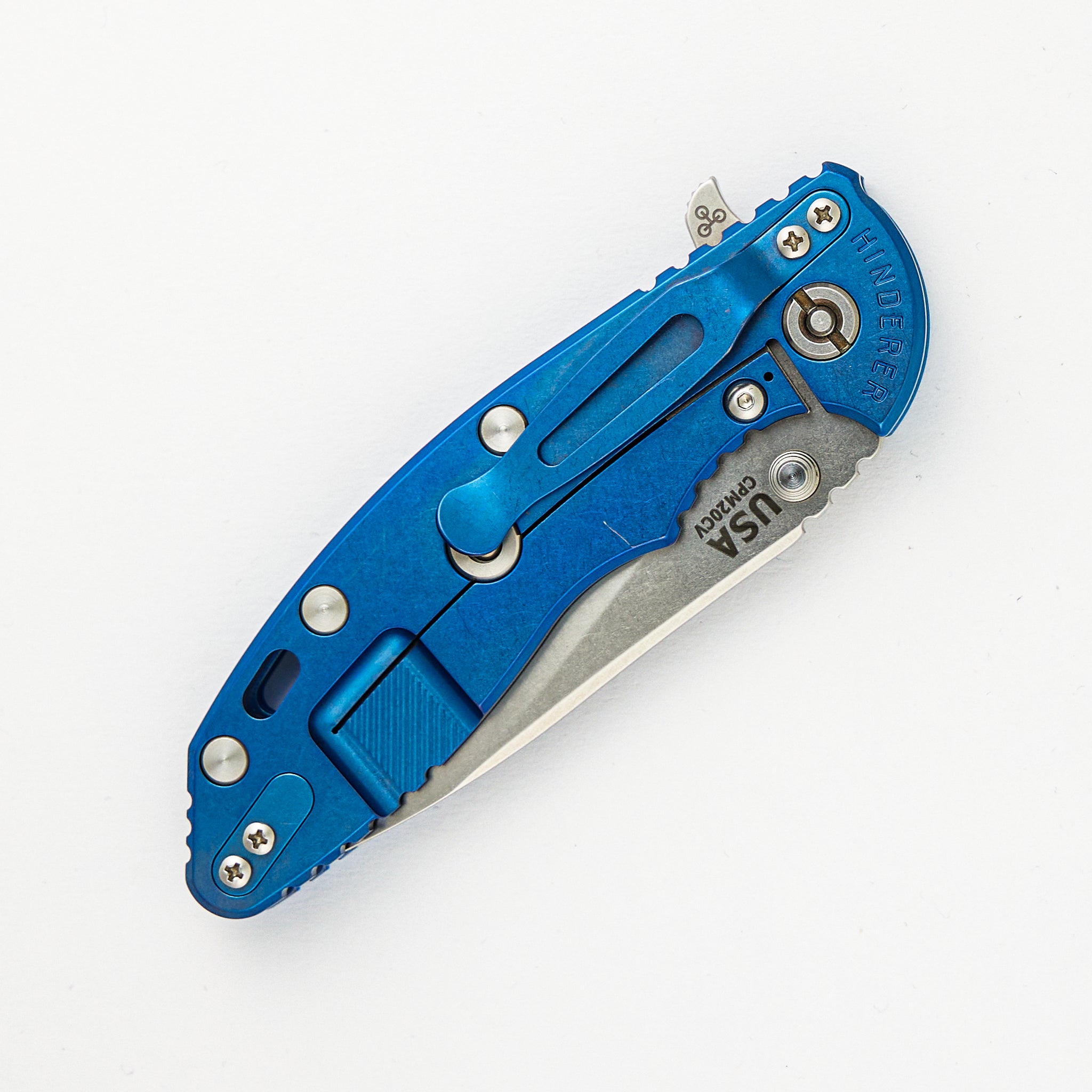 Hinderer Knives XM-18 3.5" Slicer - No Choil - Tri-Way - Stonewash Blue - Blue G10