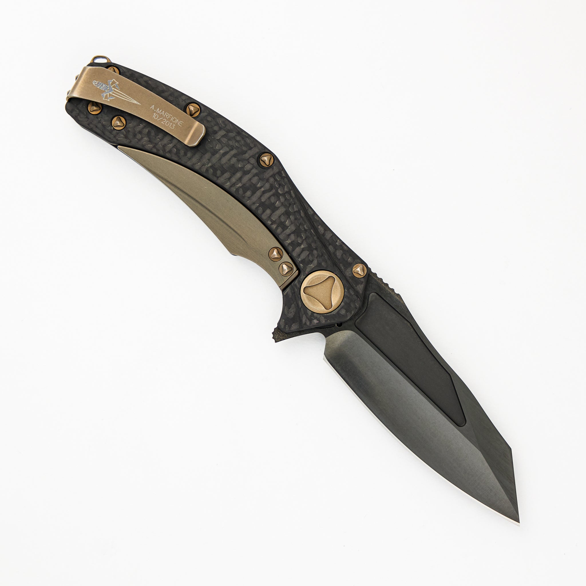 Marfione Custom Knives Mini Matrix - Hand Ground - Casidiam Hard Carbon Coating - Heat Colored Hardware