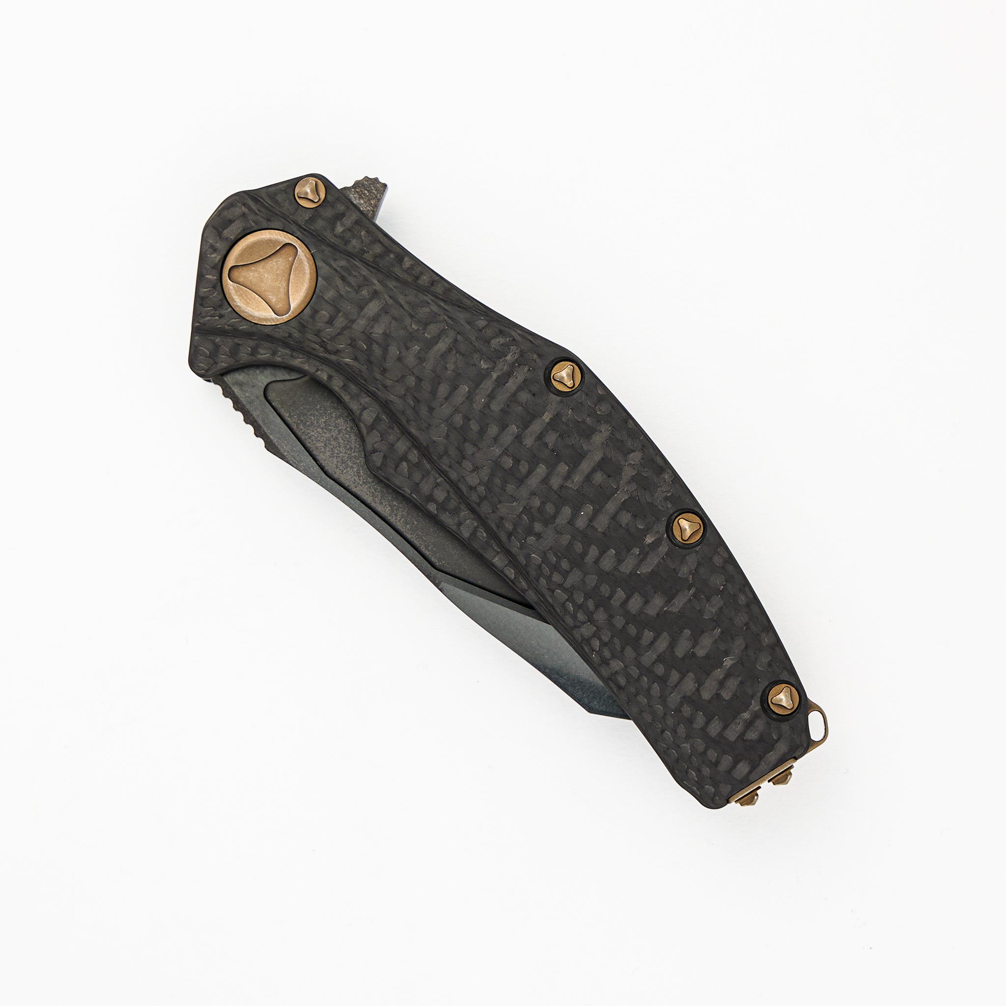 Marfione Custom Knives Mini Matrix - Hand Ground - Casidiam Hard Carbon Coating - Heat Colored Hardware