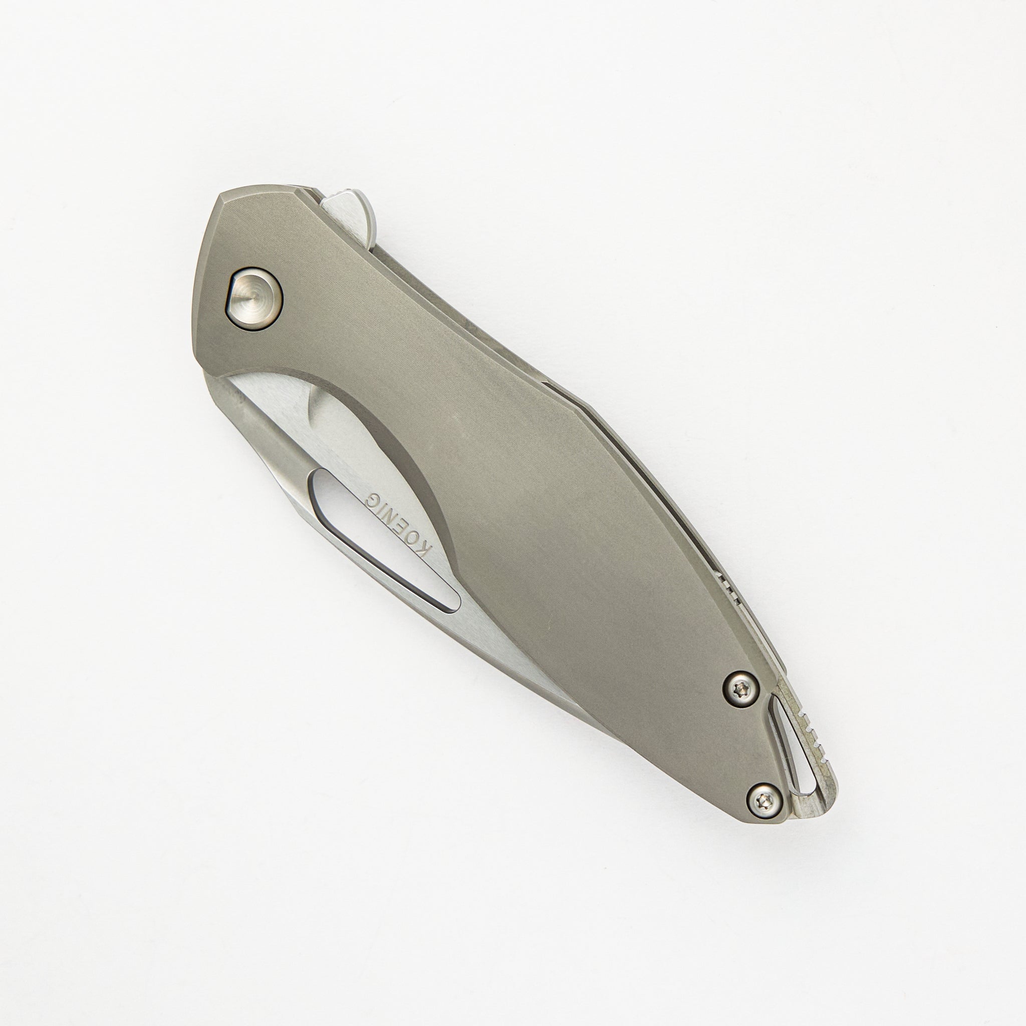 Koenig Arius - Titanium Handle - M390 Burnished W/ Polished Flats Blade