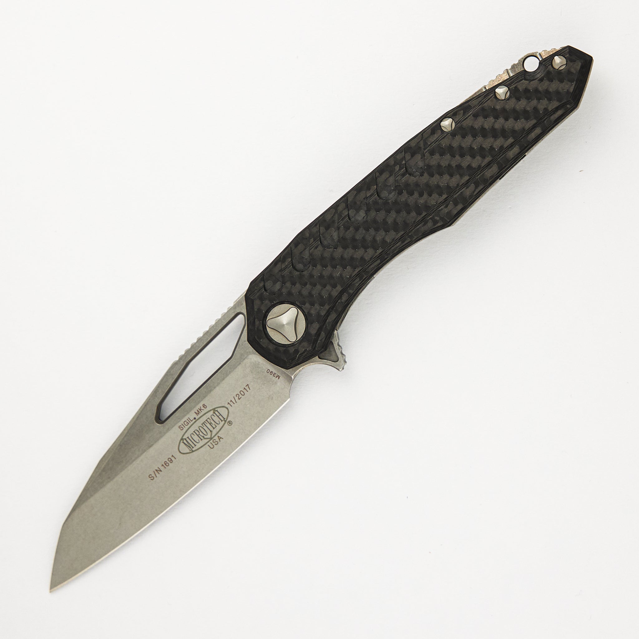 Microtech Sigil W/ Carbon Fiber Stonewash Standard 196-10 CF