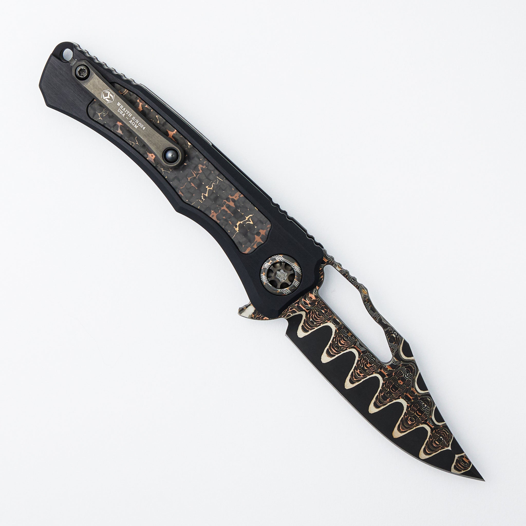 Custom Wraith V4 Manual - Bowie Edge Vegas Forge San Mai - Aluminum/Snake Skin Carbon Fiber Handle - S/N 24 of 25