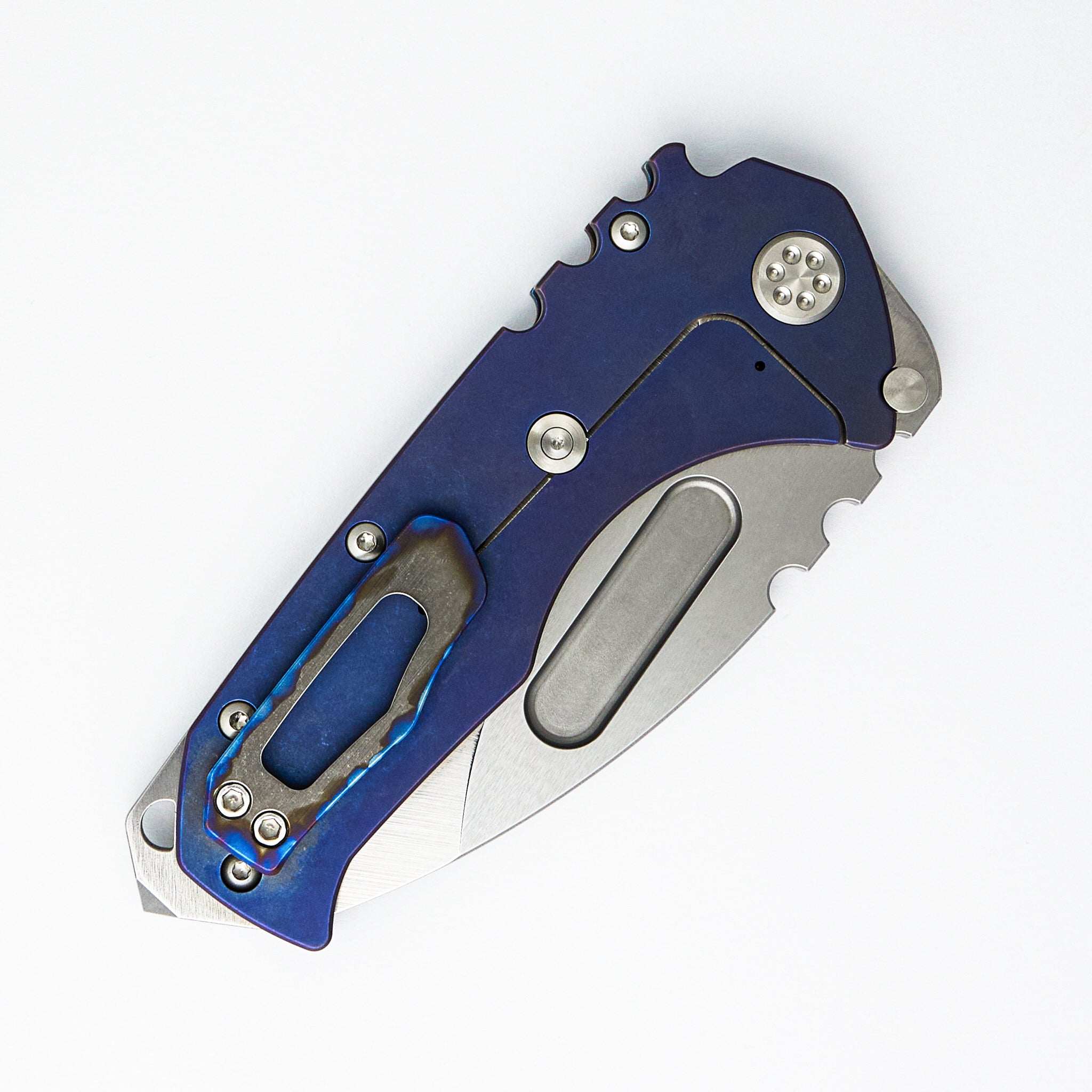 Prae T - Drop Point Tumbled S45VN Blade - Old Style Tumbled W/ Flamed Perimeters Titanium Handle