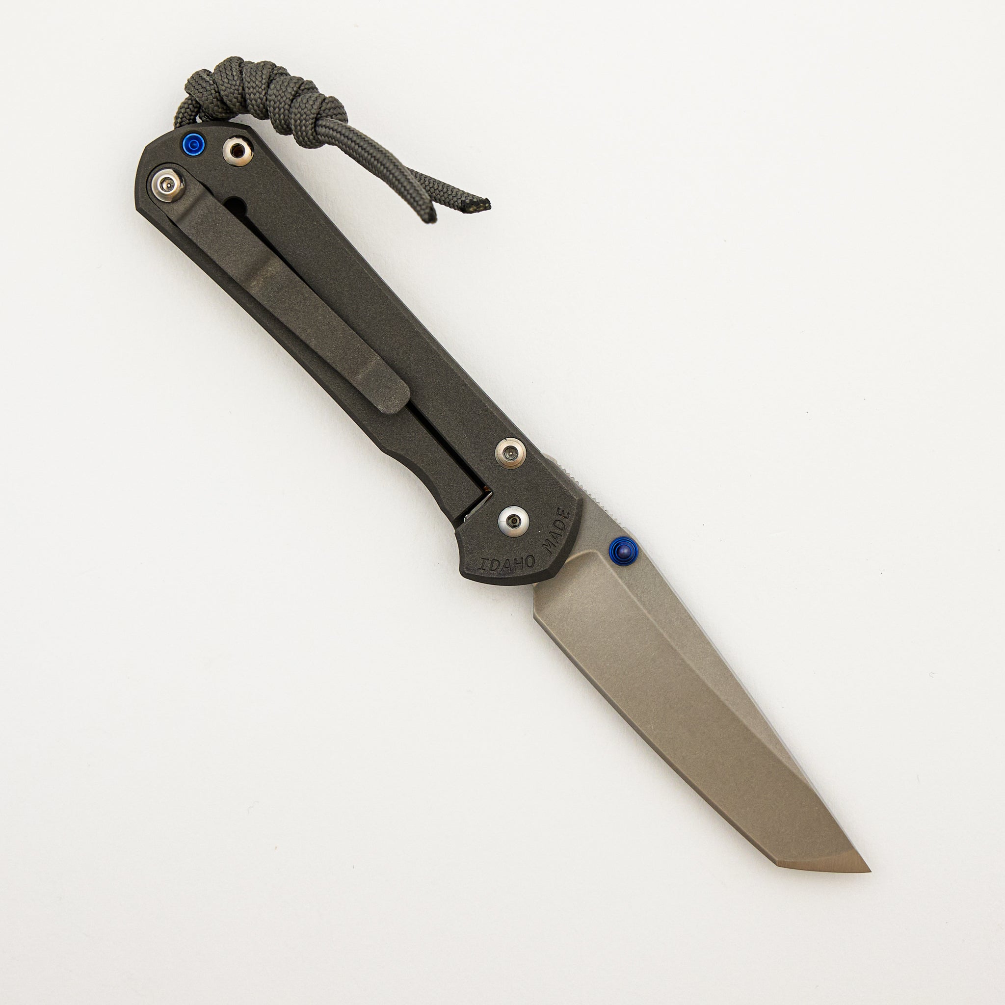 Small Sebenza 31 Prometheus Design Werx - Tanto CPM MagnaCut Blade - "Wave" Titanium Handle - Blue Double Thumb Lugs