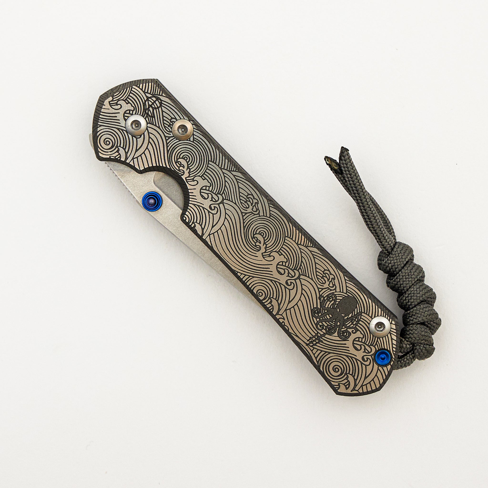 Small Sebenza 31 Prometheus Design Werx - Tanto CPM MagnaCut Blade - "Wave" Titanium Handle - Blue Double Thumb Lugs