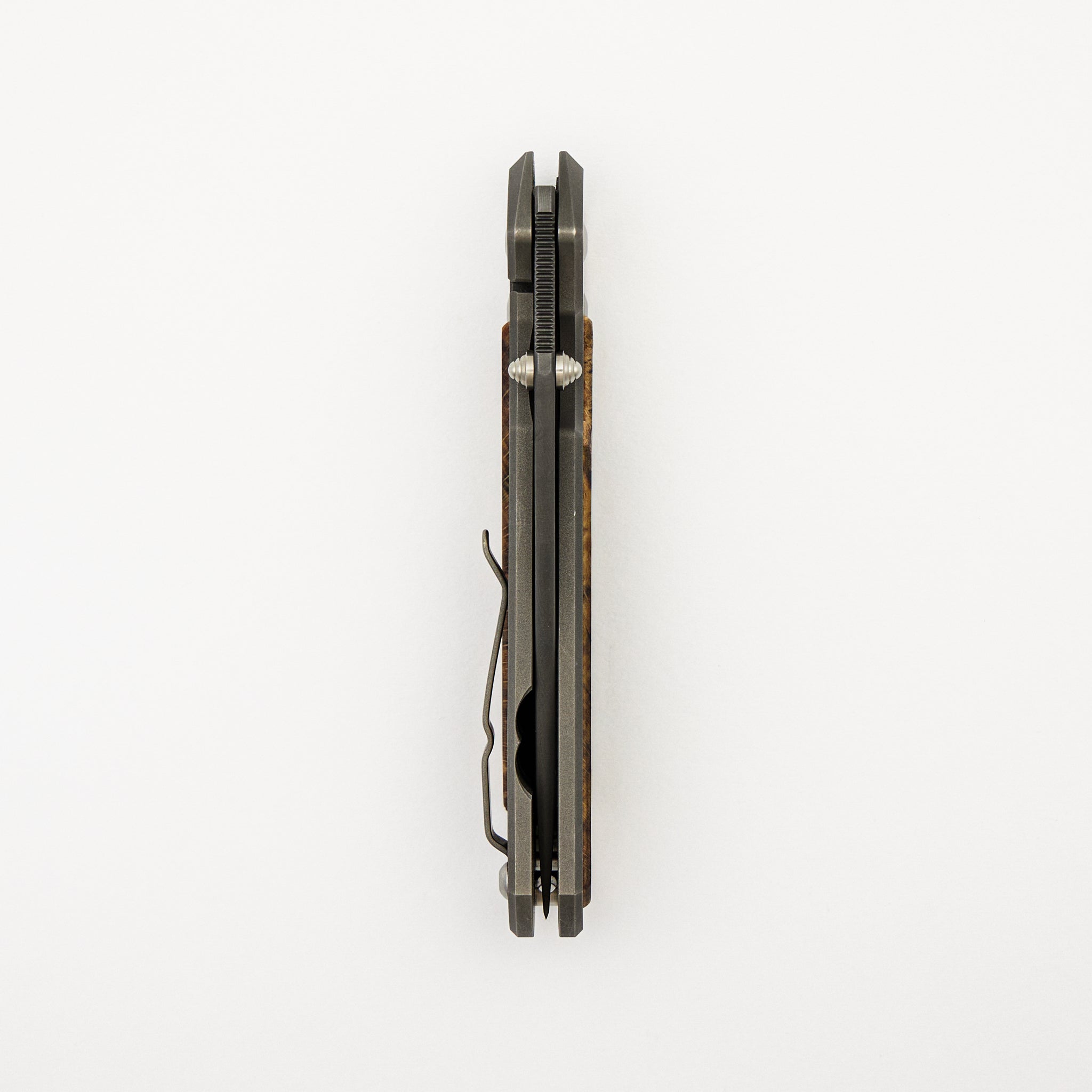 Large Sebenza 21 - Spalted Beech Inlays - Drop Point "Ladder" Blade - Silver Double Thumb Lugs