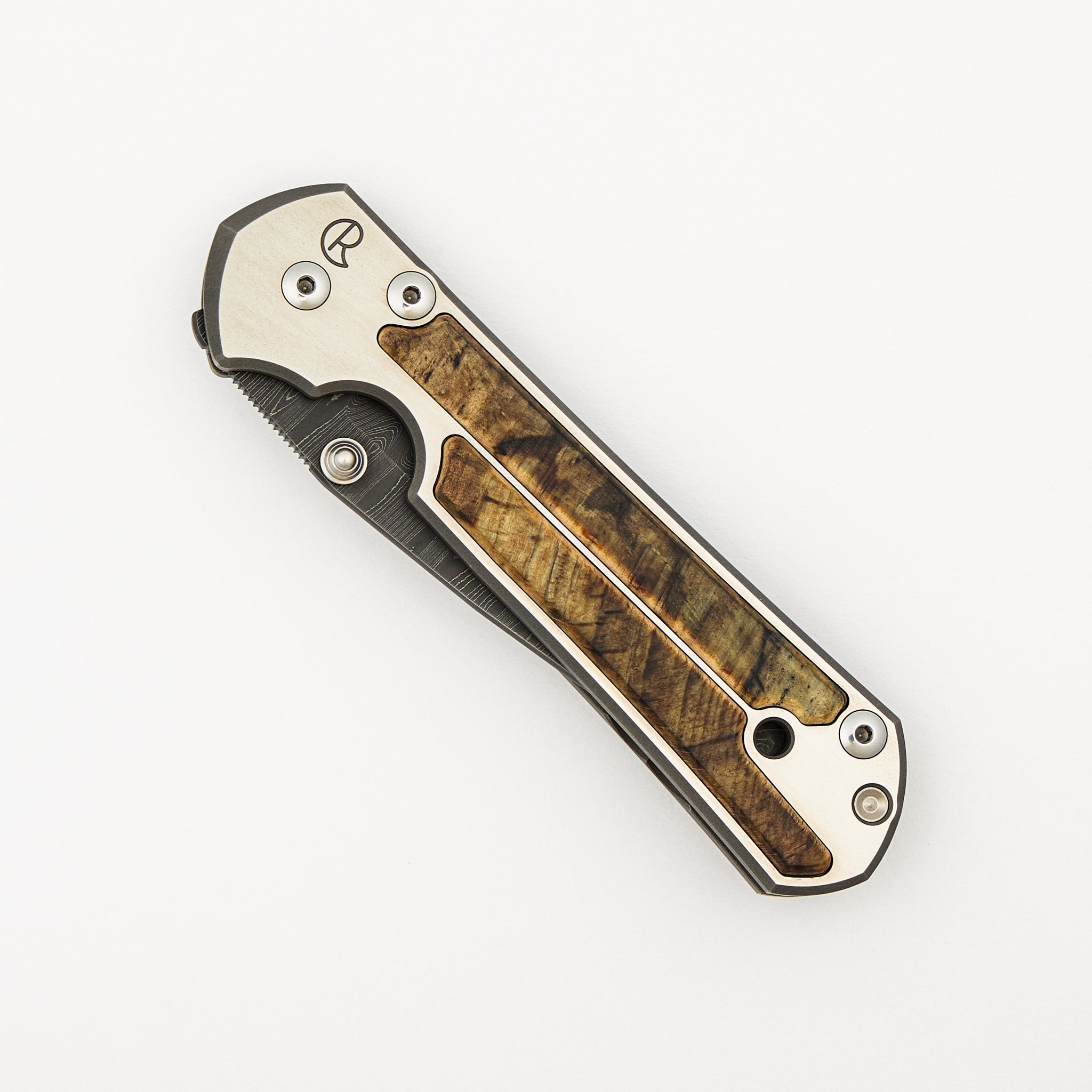 Large Sebenza 21 - Spalted Beech Inlays - Drop Point "Ladder" Blade - Silver Double Thumb Lugs