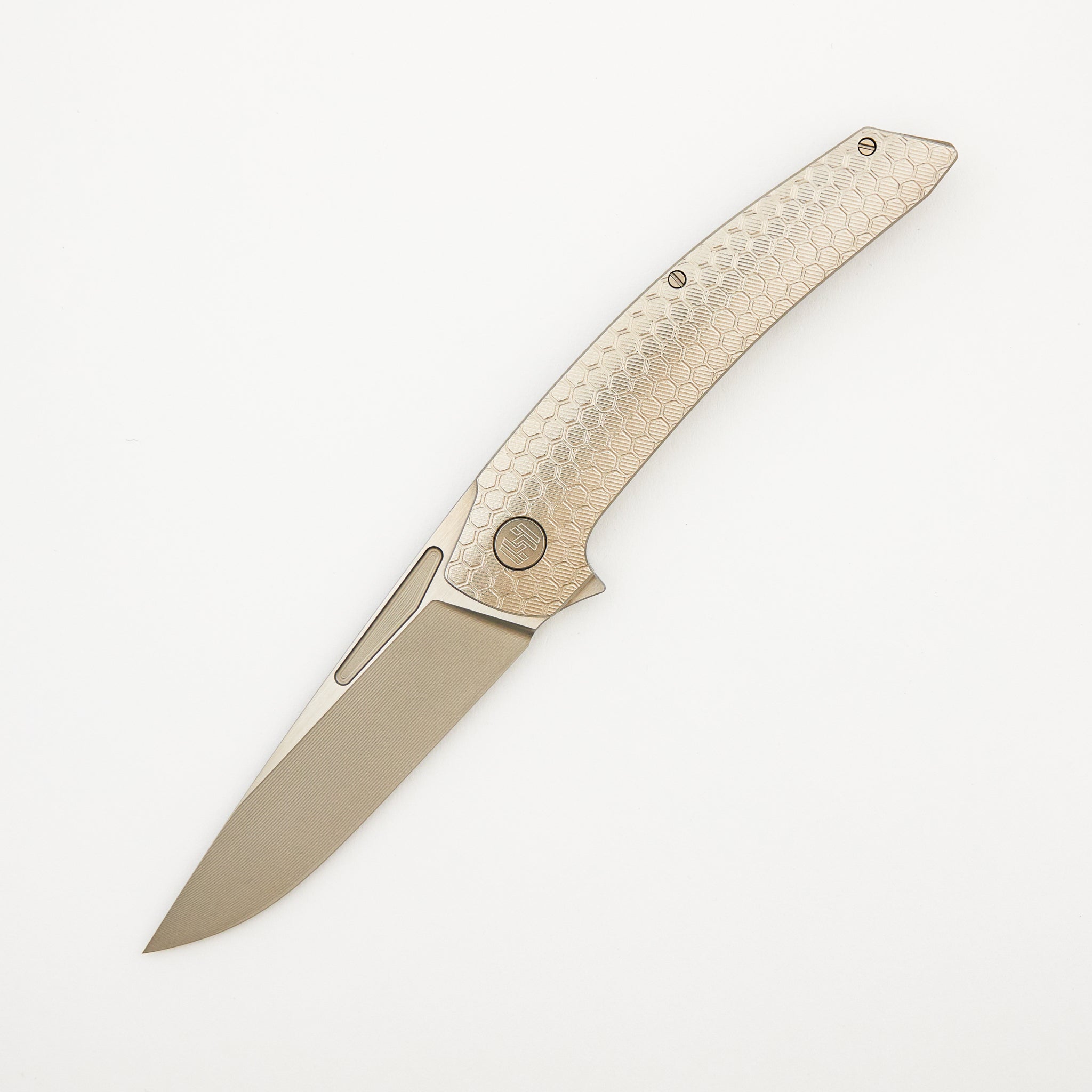 Model T Gen. 2 - Titanium Handle W/ Honeycomb Milling - RWL-34 Blade - Silver Accents