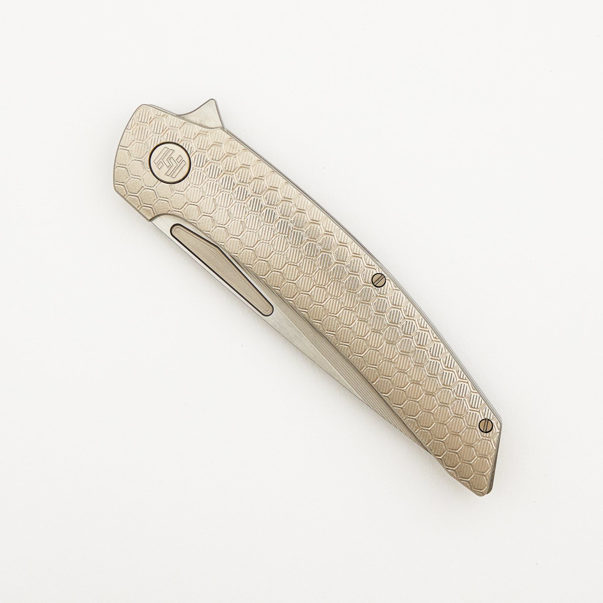 Model T Gen. 2 - Titanium Handle W/ Honeycomb Milling - RWL-34 Blade - Silver Accents