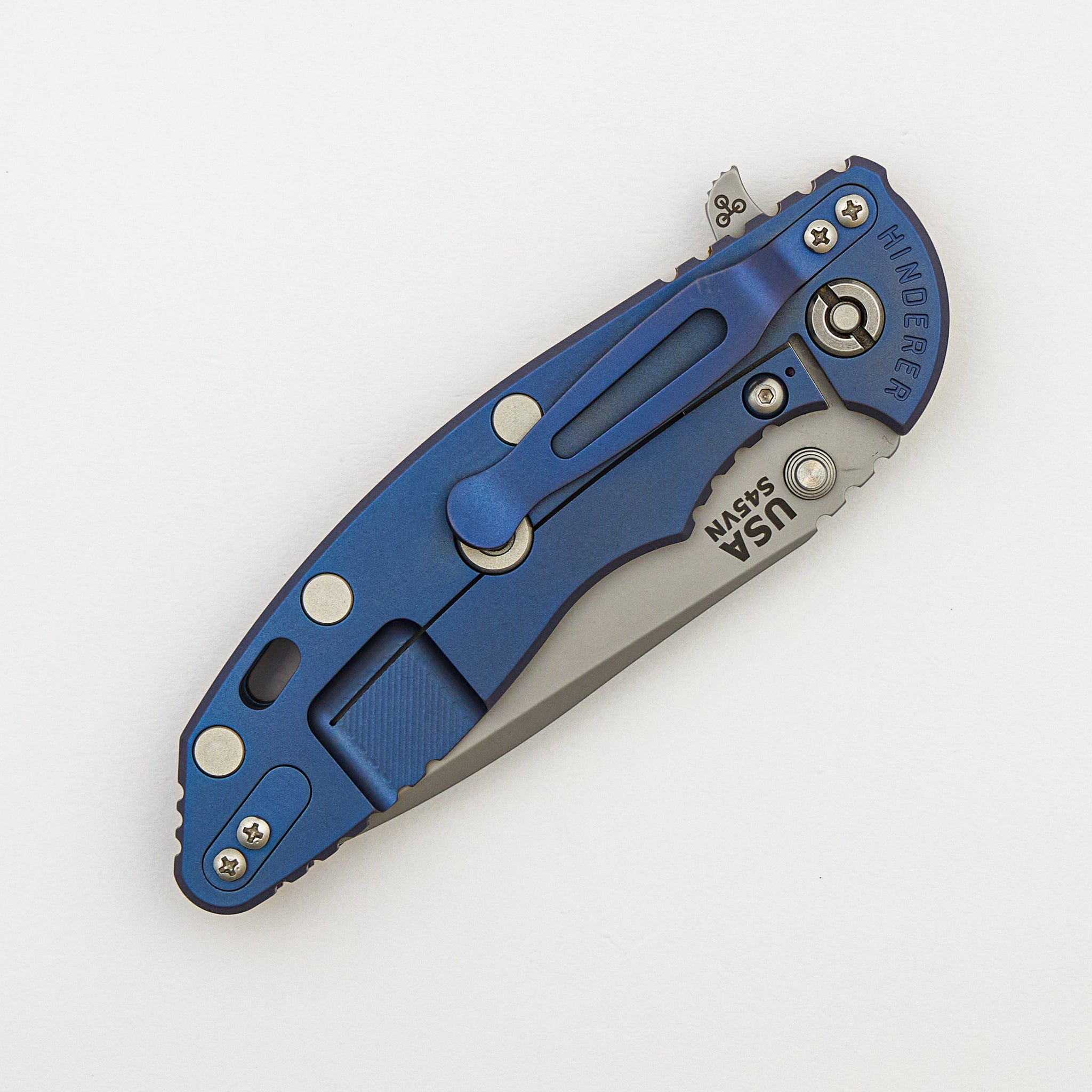 XM-18 3.5" - S45VN Spanto - Tri-Way - Bead Blast Blue - Curly White Oak - Bead Blast Hardware