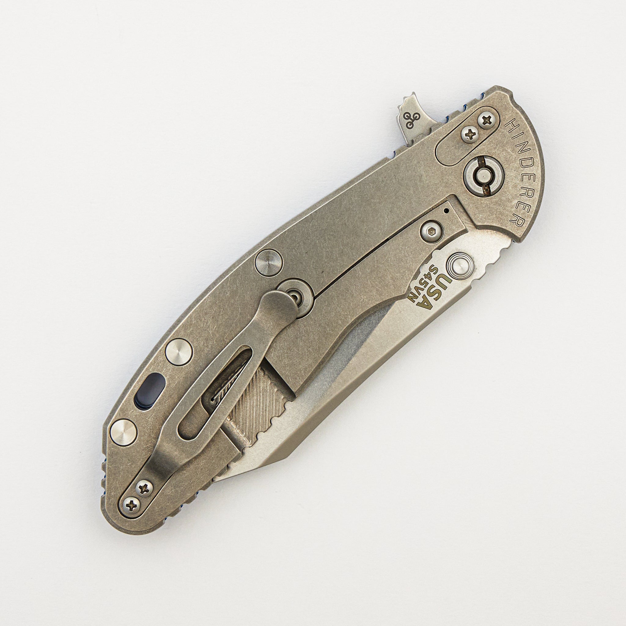 XM-24 - Wharncliffe S45VN Blade - Tri-Way - Stonewash - Blue Textured Titanium