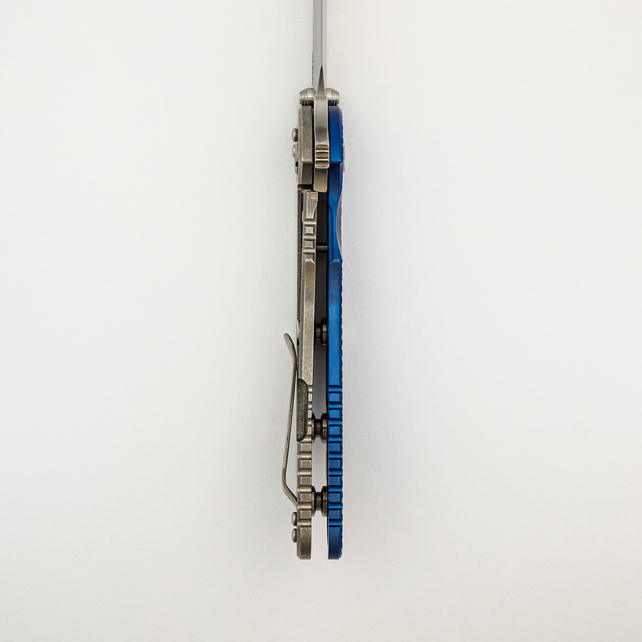 XM-24 - Wharncliffe S45VN Blade - Tri-Way - Stonewash - Blue Textured Titanium