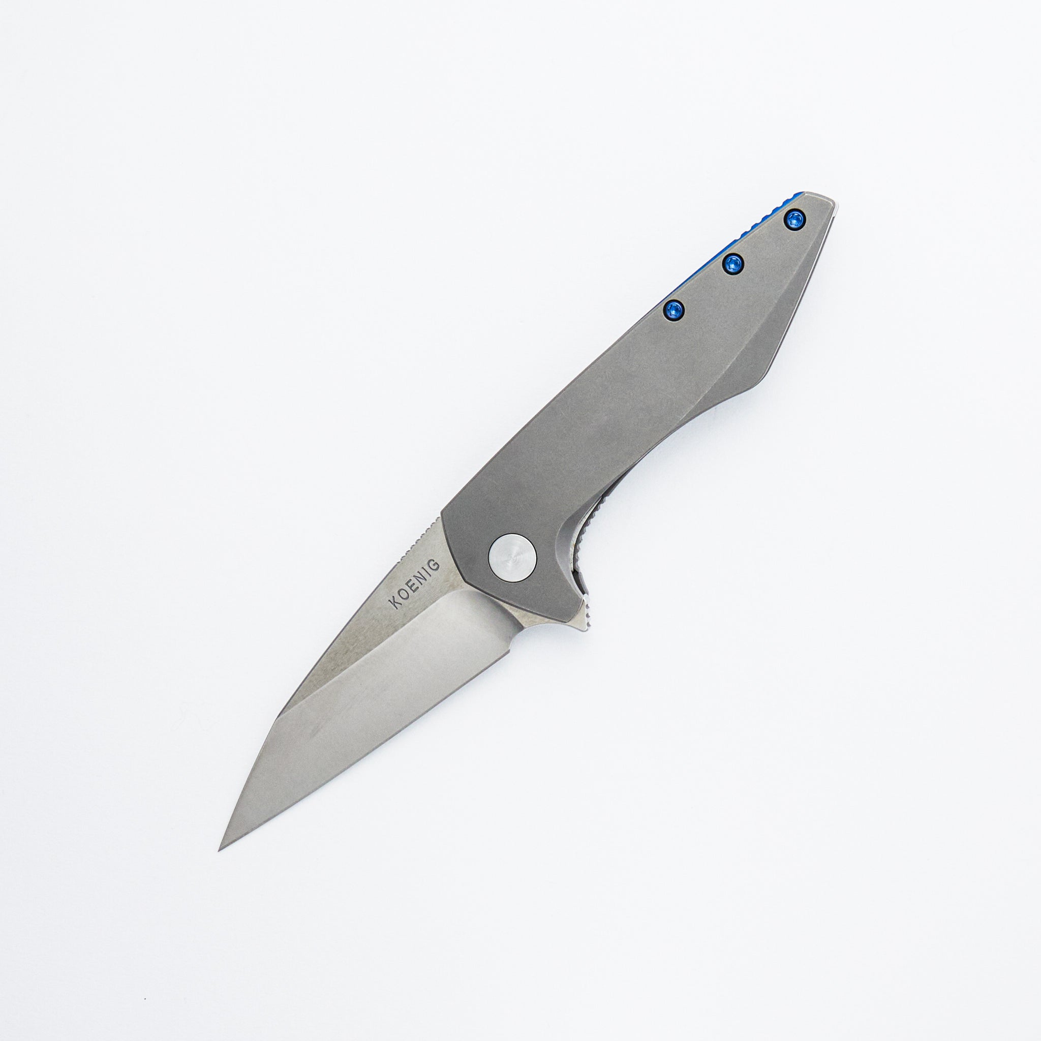 Mini Goblin - Smooth Titanium Handle - Blue Hardware - Burnished W/ Polished Flats M390 Blade
