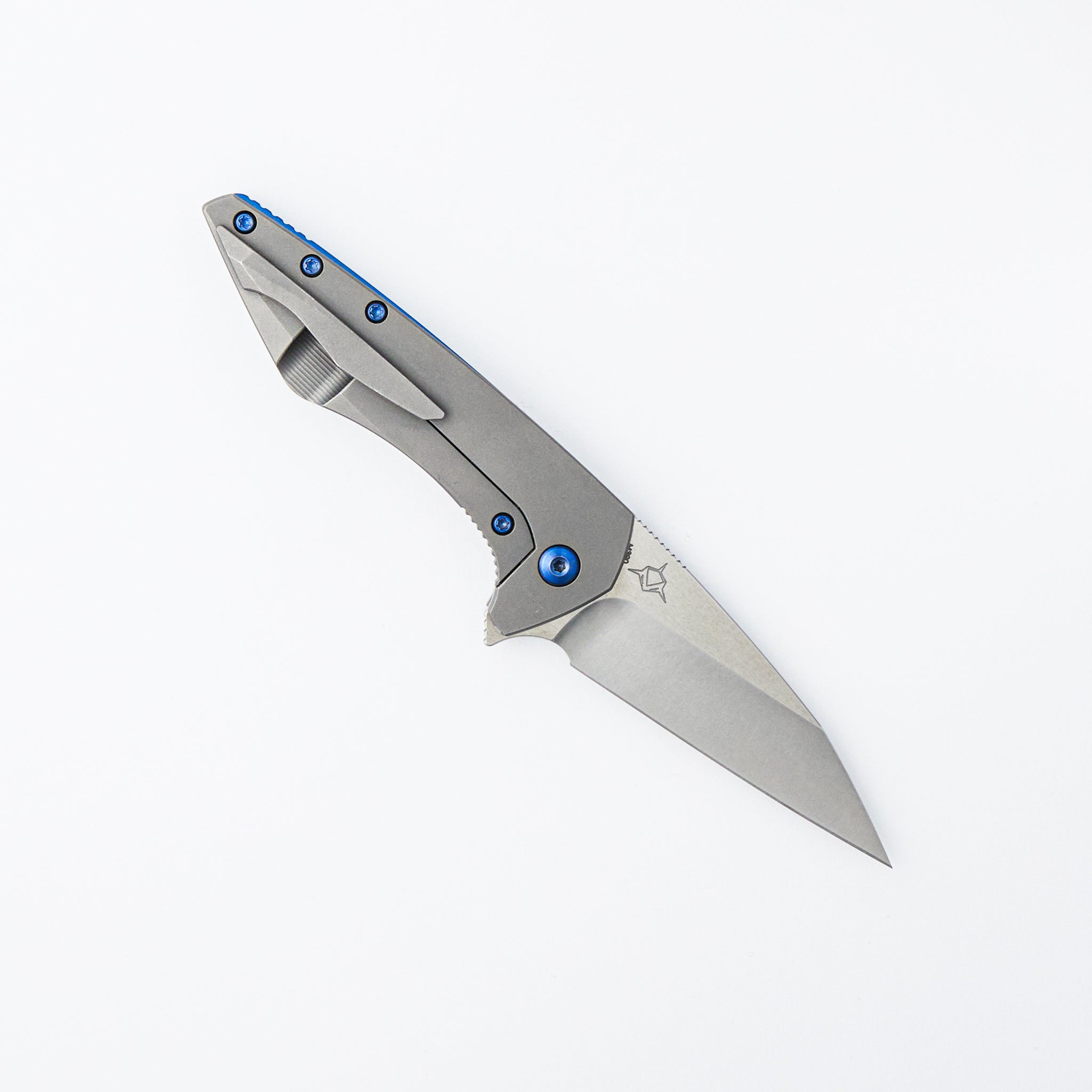 Mini Goblin - Smooth Titanium Handle - Blue Hardware - Burnished W/ Polished Flats M390 Blade