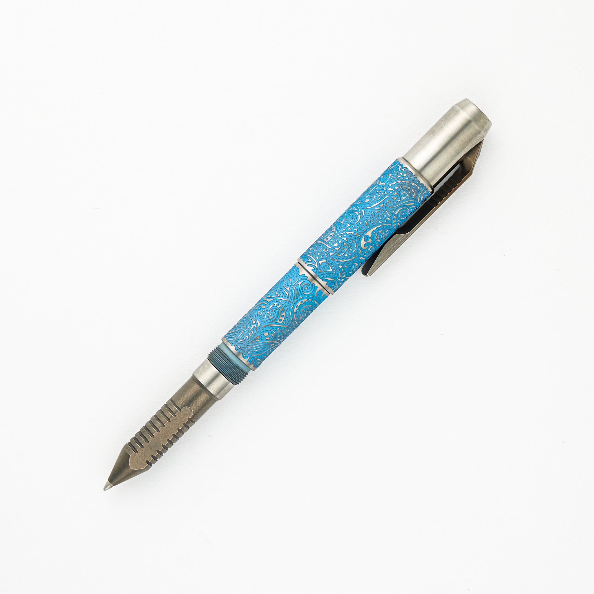 Shirogorov Knives / Ti2 Design Titanium Pivot Tool Pen - Paisley Engraved