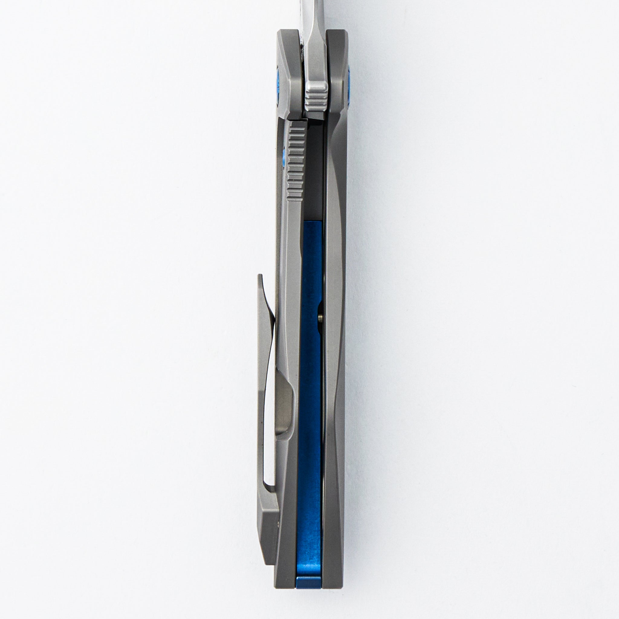 Mini Goblin - Smooth Titanium Handle - Blue Hardware - Burnished W/ Polished Flats M390 Blade