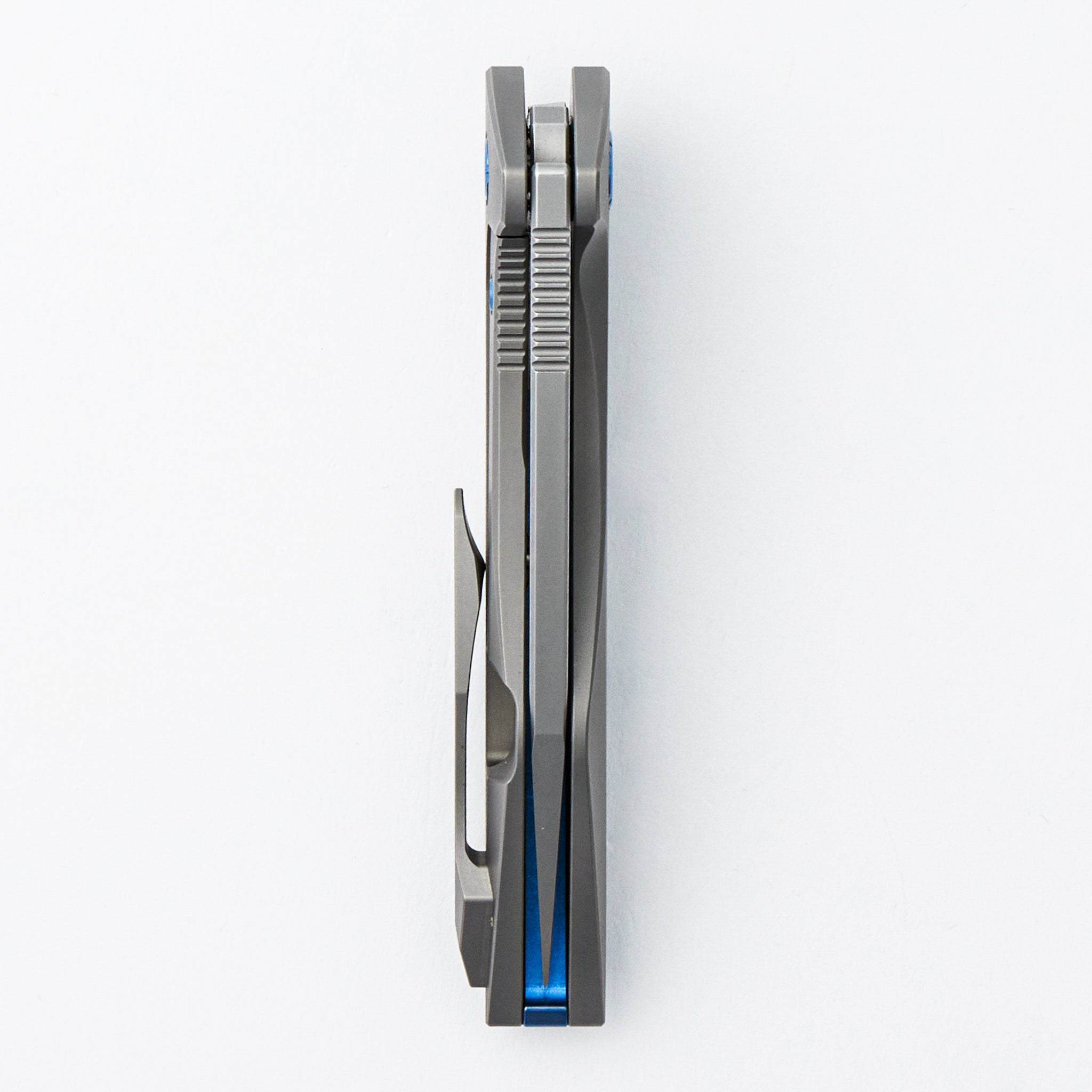 Mini Goblin - Smooth Titanium Handle - Blue Hardware - Burnished W/ Polished Flats M390 Blade