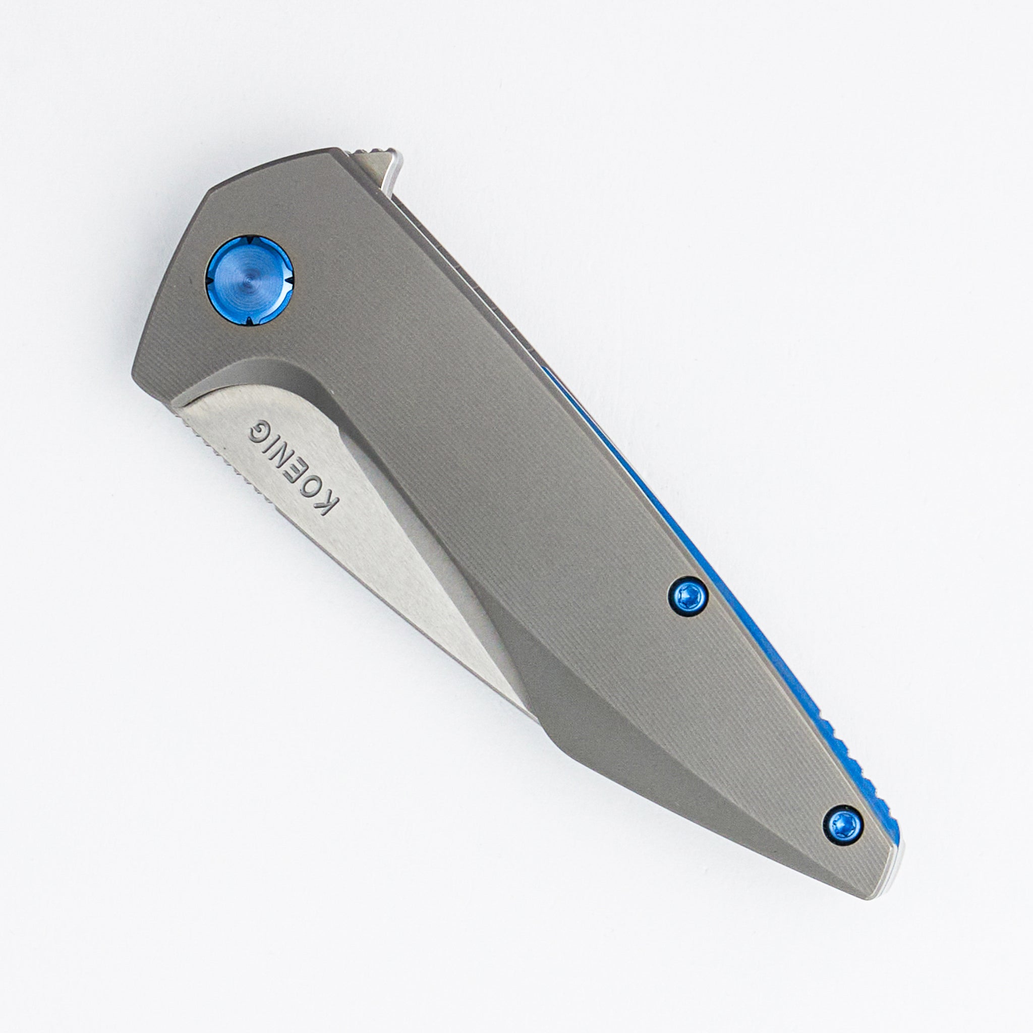 Mini Goblin - Smooth Titanium Handle - Blue Hardware - Burnished W/ Polished Flats M390 Blade