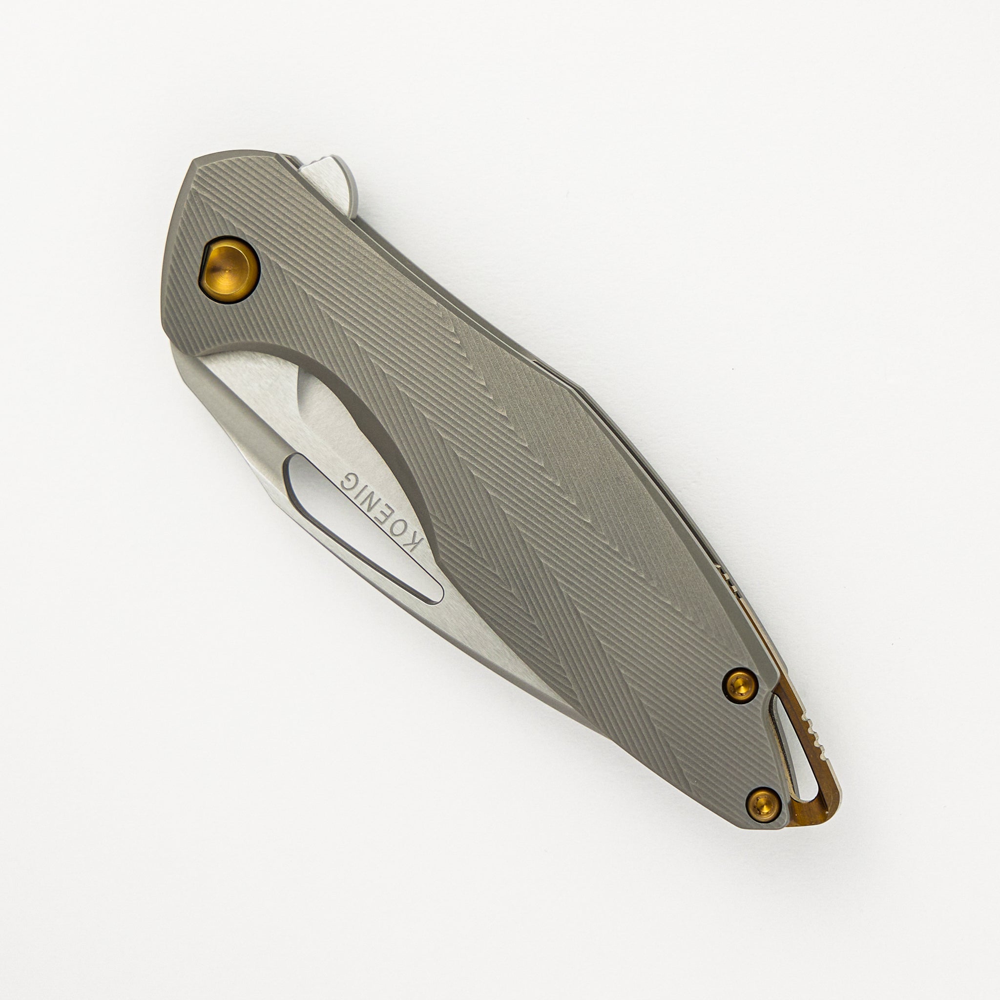 Mini Arius - Burnished W/ Polished Flats M390 Blade - Patterned Ti Handle