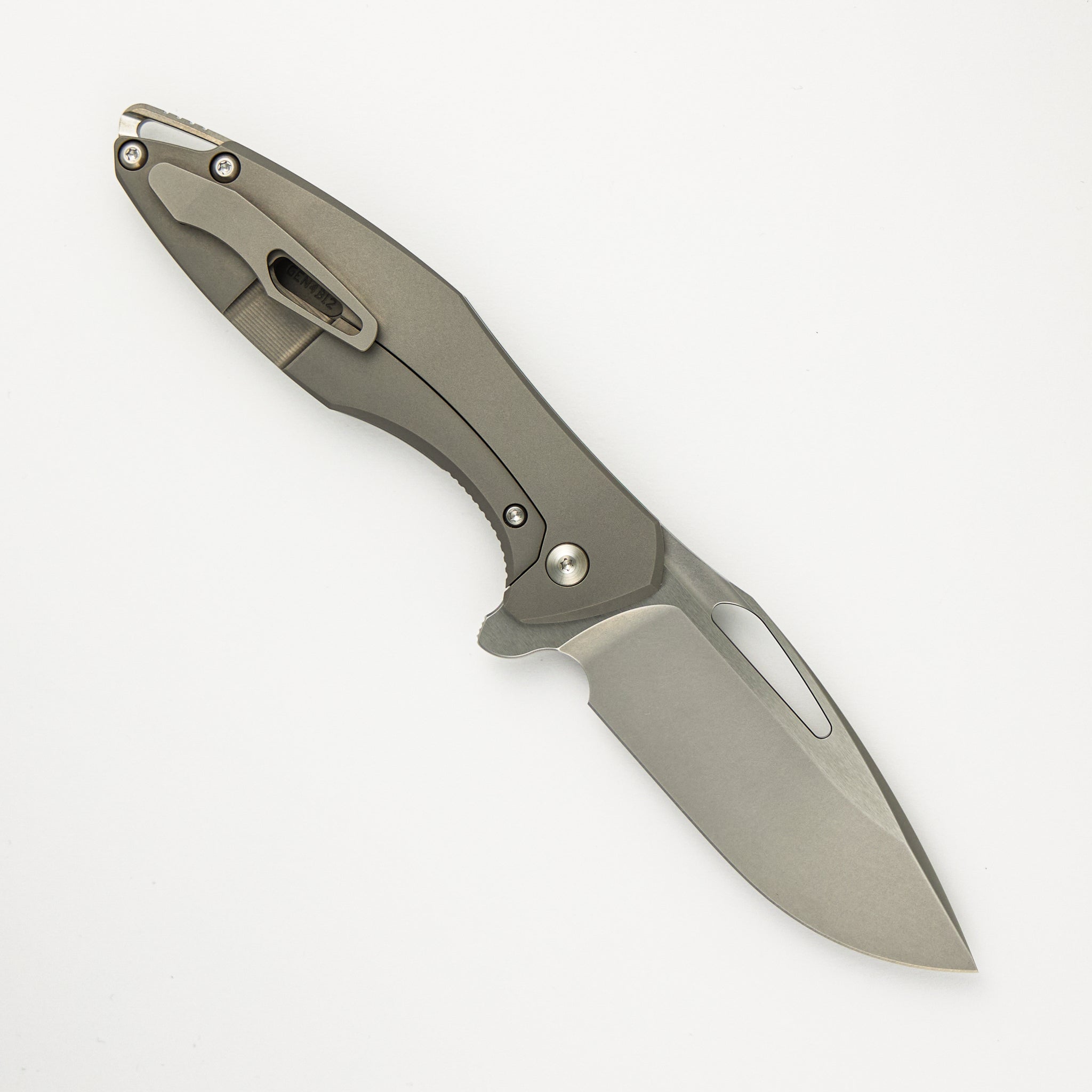 Arius - Smooth Titanium Handle - Silver Hardware - Burnished W/ Polished Flats M390 Blade