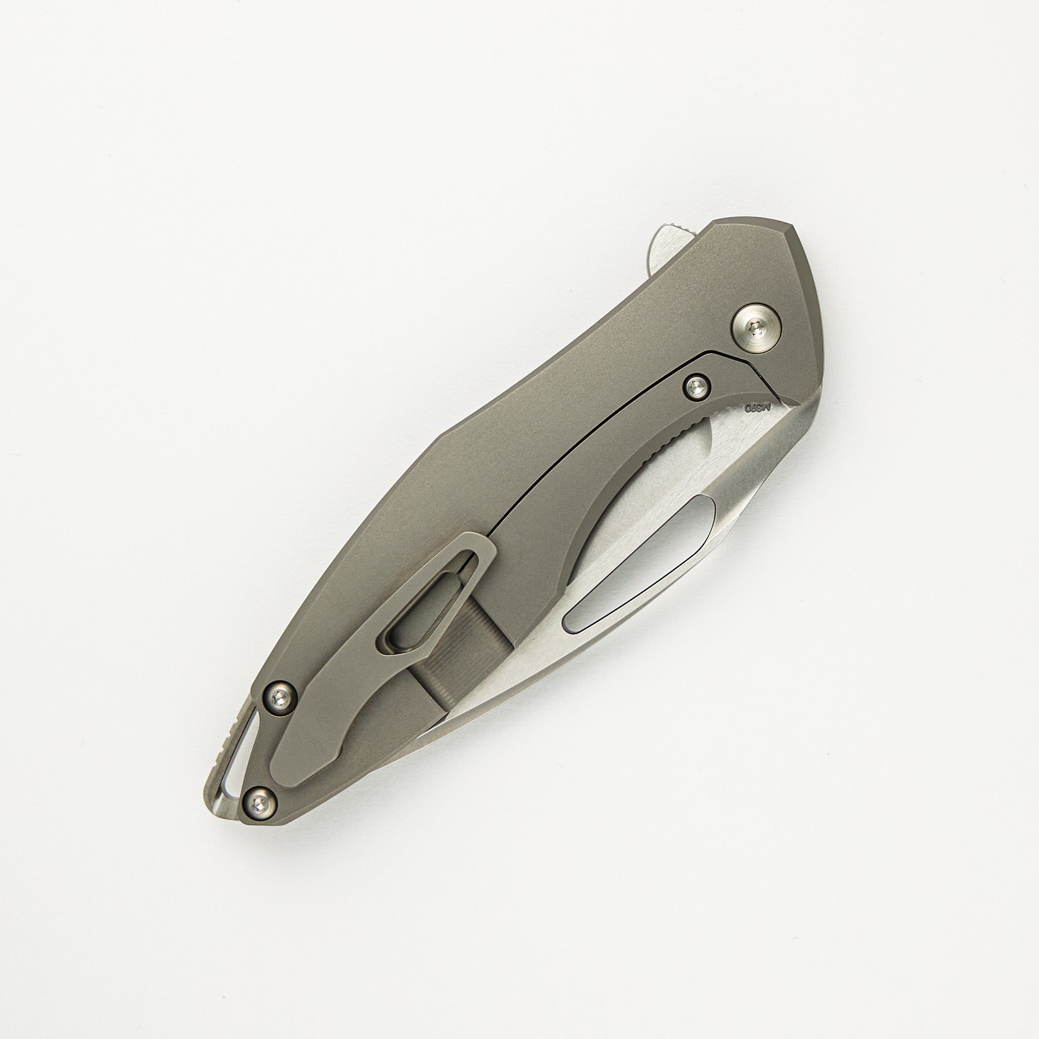 Koenig Knives Arius - Smooth Titanium Handle - Silver Hardware - Burnished W/ Polished Flats M390 Blade