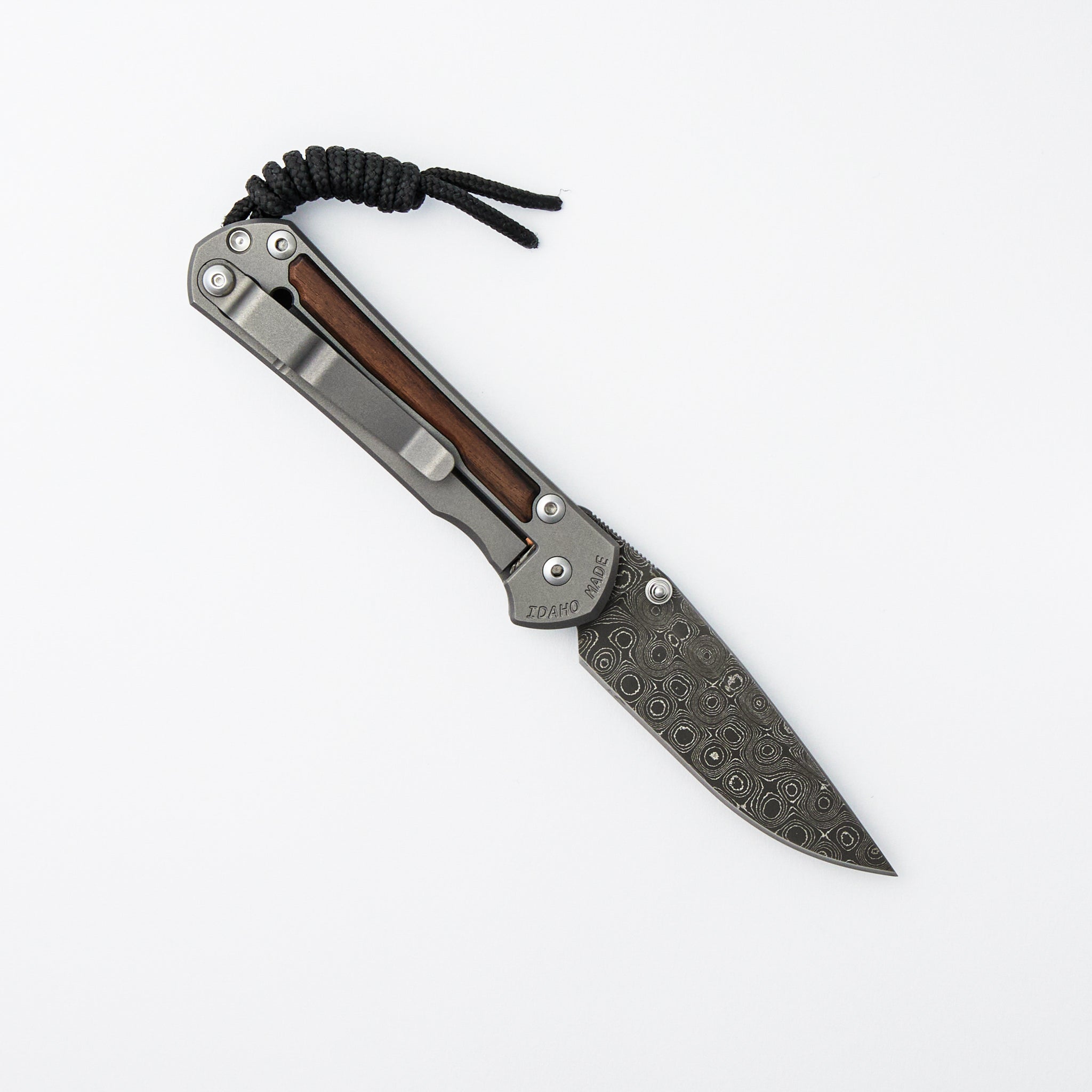 Small Sebenza 31 Macassar Inlay - Drop Point Raindrop Blade - Silver Double Thumb Lugs