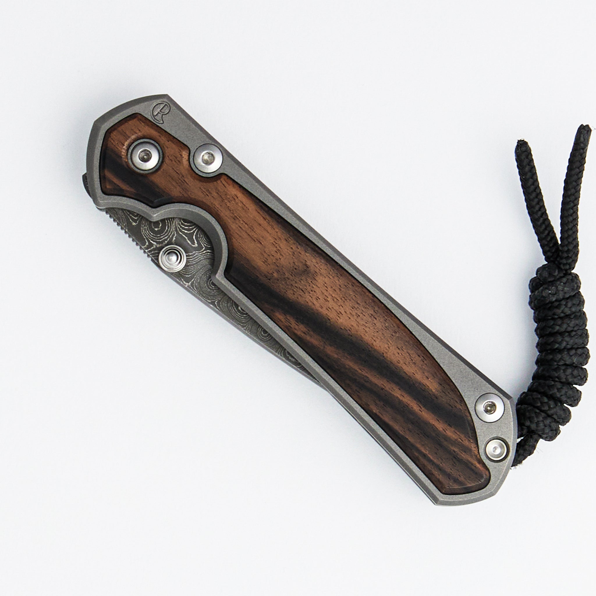 Small Sebenza 31 Macassar Inlay - Drop Point Raindrop Blade - Silver Double Thumb Lugs