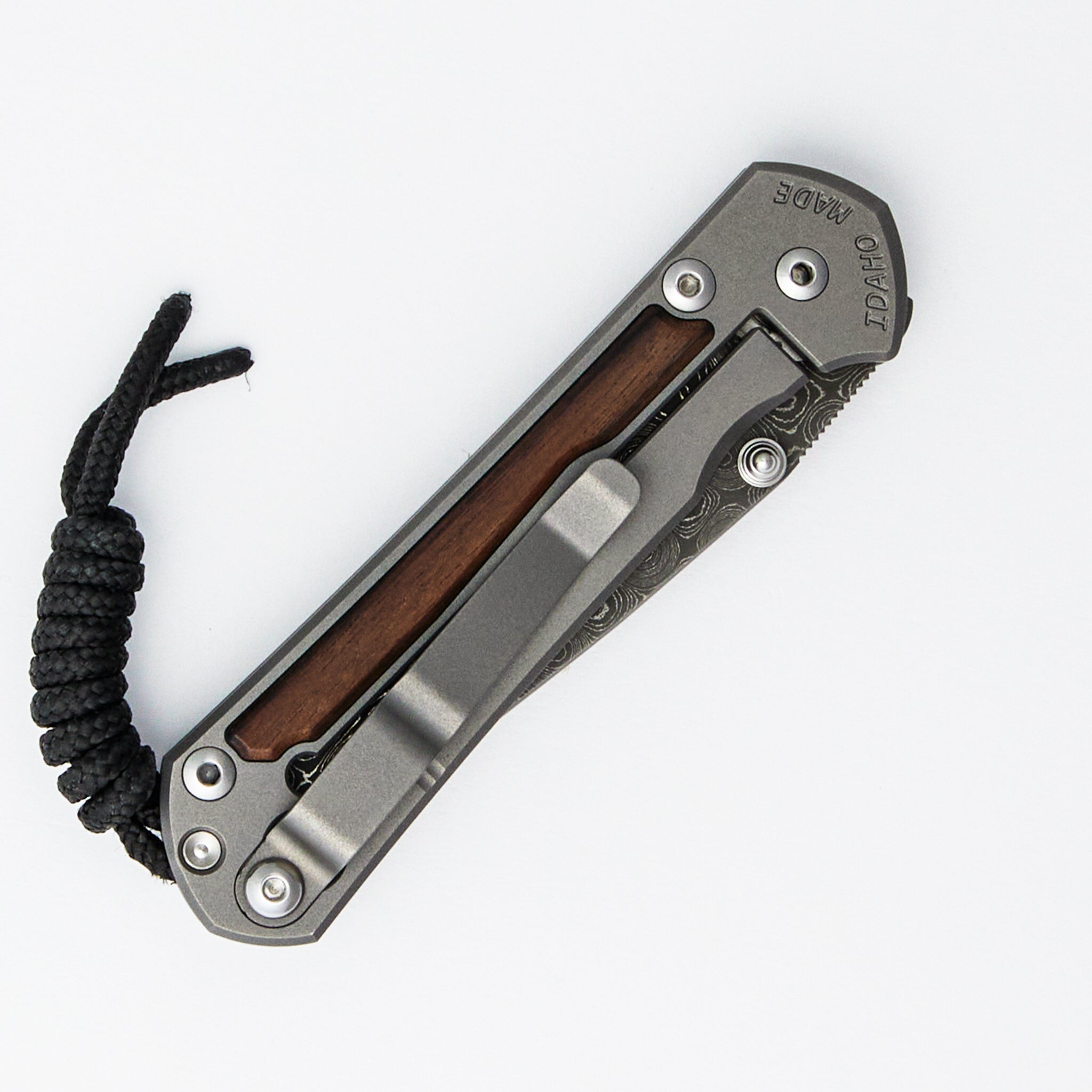 Small Sebenza 31 Macassar Inlay - Drop Point Raindrop Blade - Silver Double Thumb Lugs