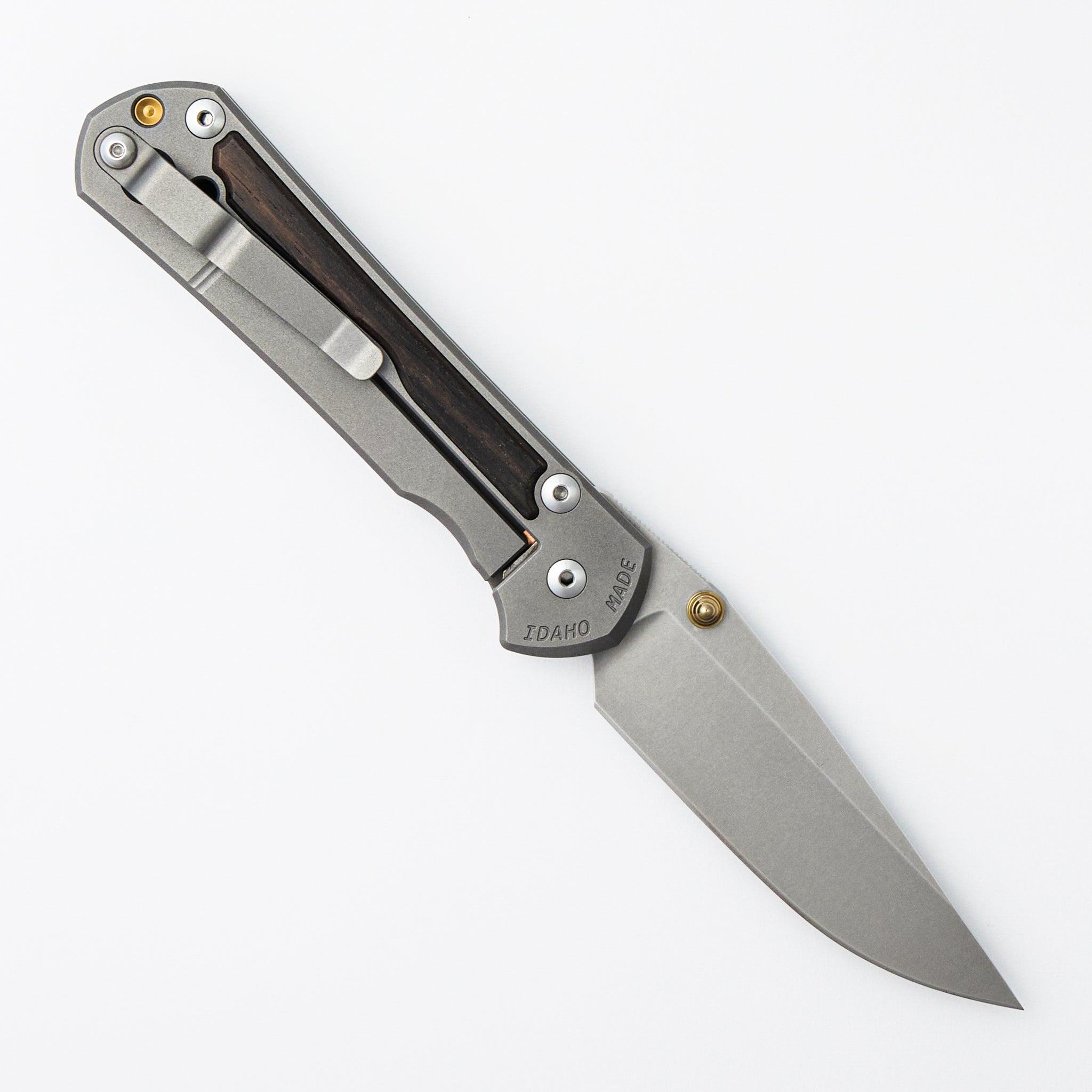 Large Sebenza 31 Macassar Inlay - Drop Point CPM S45VN Blade - Gold Double Thumb Lugs