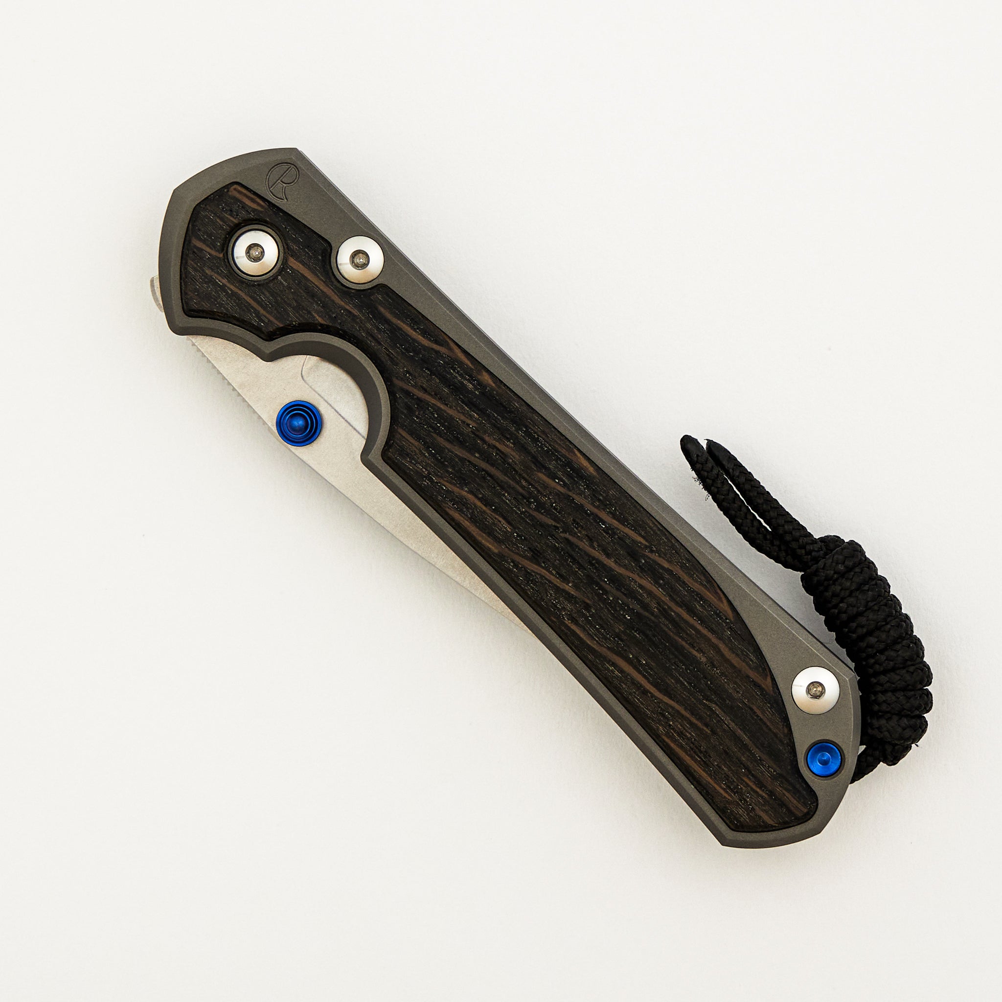 Large Sebenza 31 Bog Oak Inlay - Drop Point CPM MagnaCut Blade - Blue Double Thumb Lugs