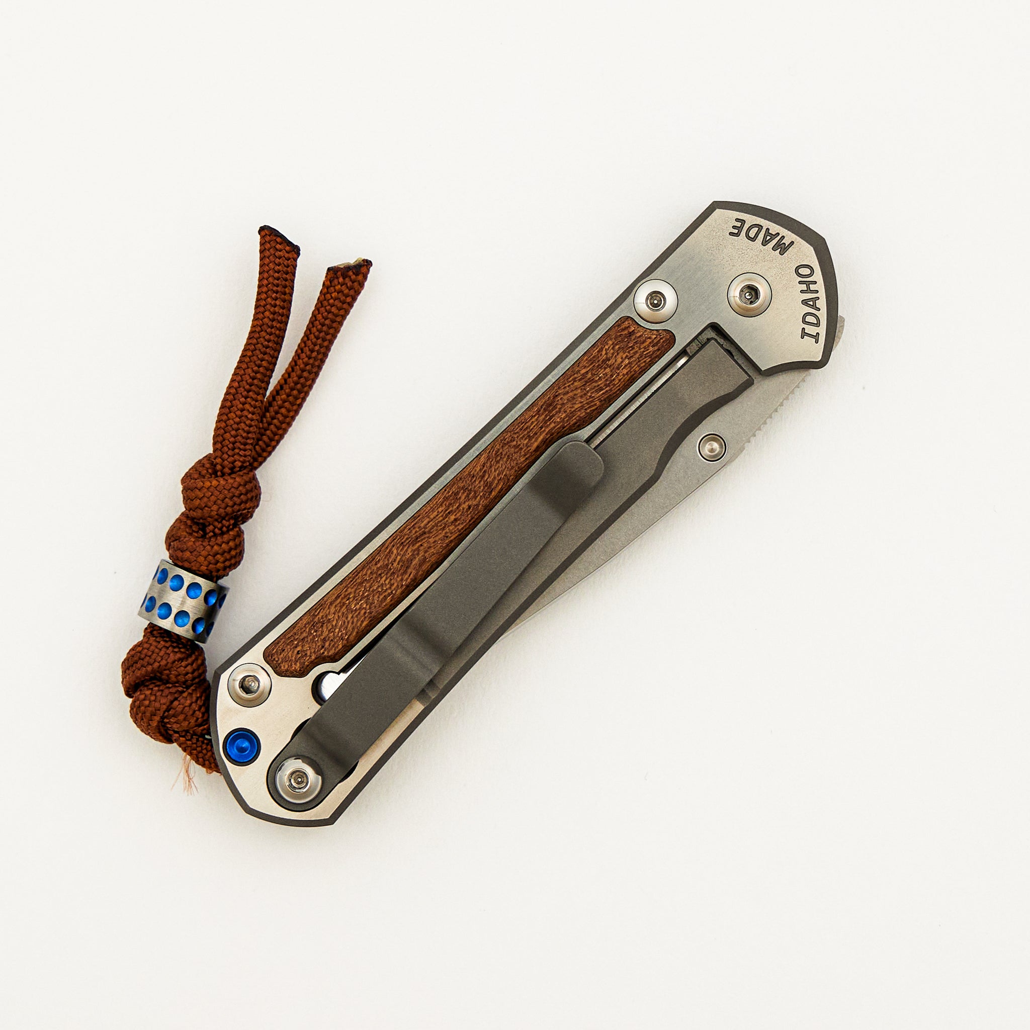 Small Sebenza 31 Annual 2023 - Sapele Mahogany Inlay - Polished Drop Point CPM MagnaCut Blade - Silver Single Thumb Lug