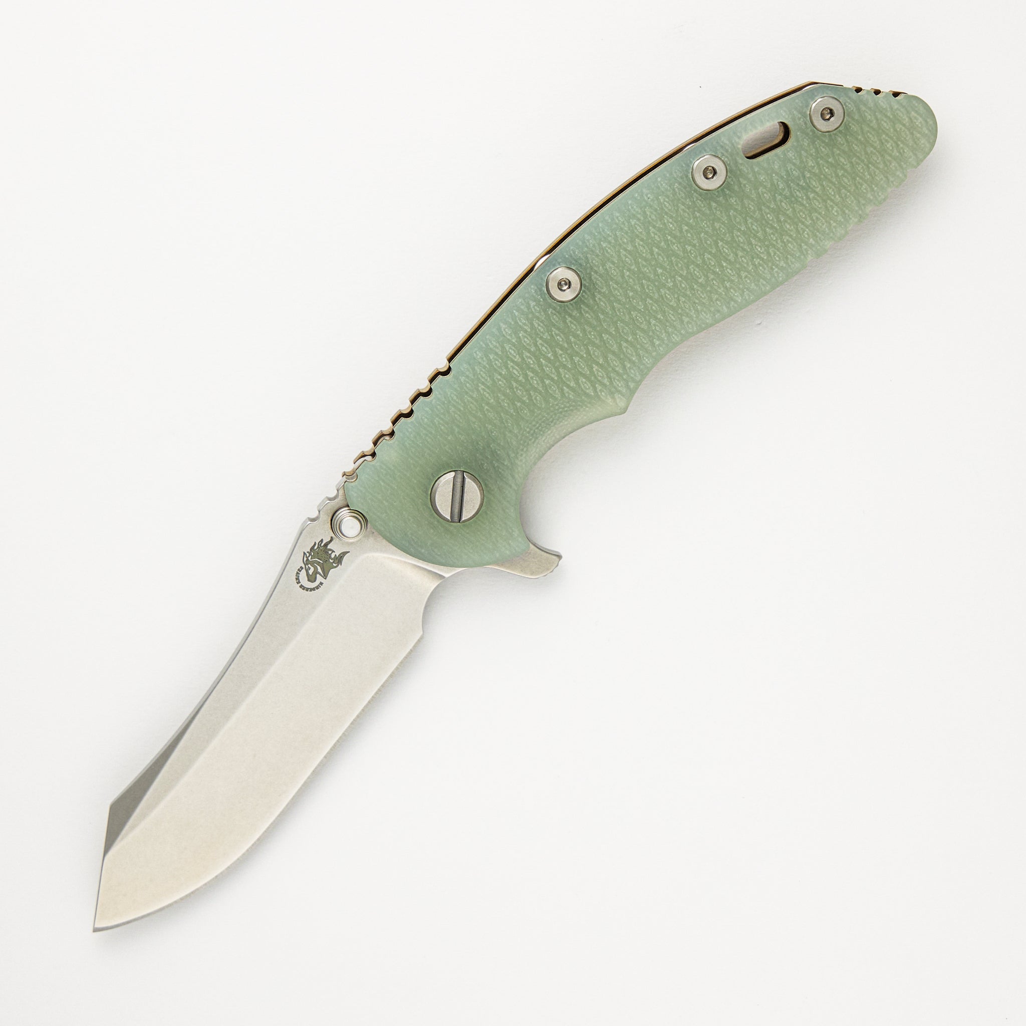 Hinderer Knives XM-18 3.5" - S45VN Skinner - Tri-Way - Stonewash Bronze - Translucent Green G10