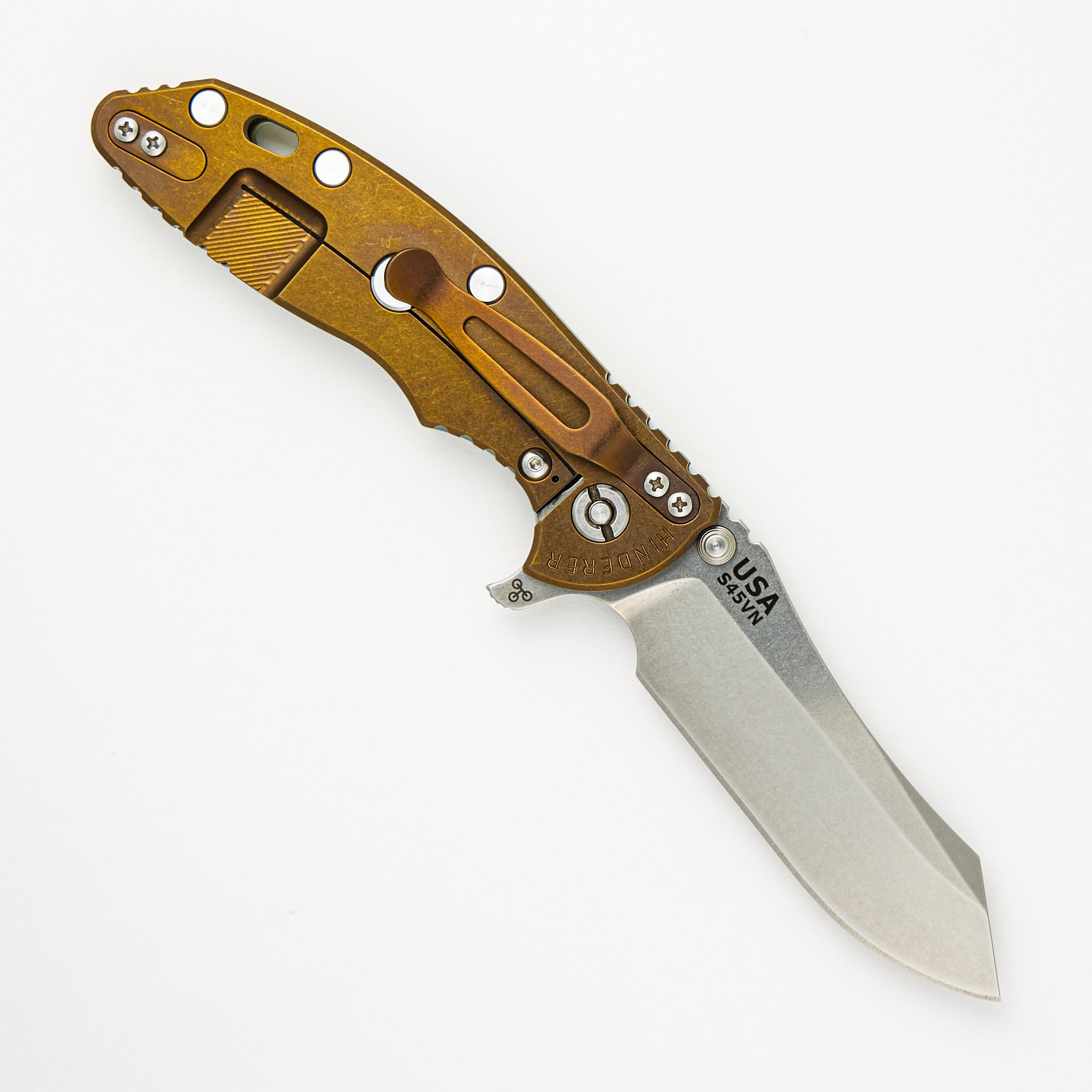 Hinderer Knives XM-18 3.5" - S45VN Skinner - Tri-Way - Stonewash Bronze - Translucent Green G10