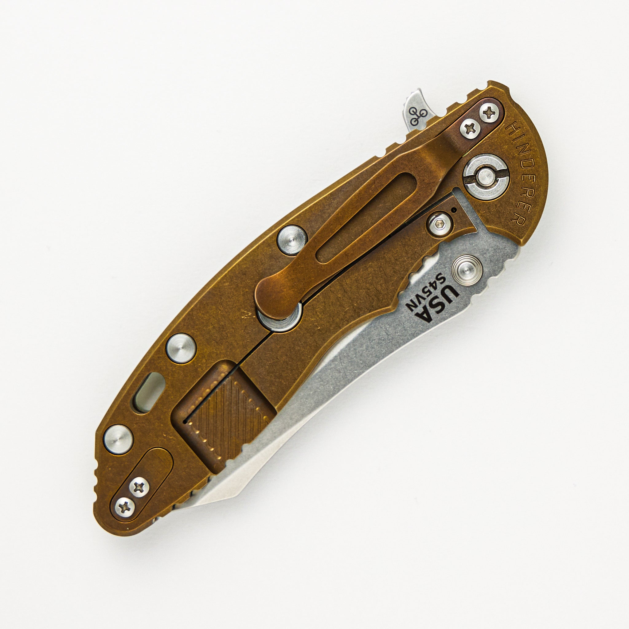 Hinderer Knives XM-18 3.5" - S45VN Skinner - Tri-Way - Stonewash Bronze - Translucent Green G10