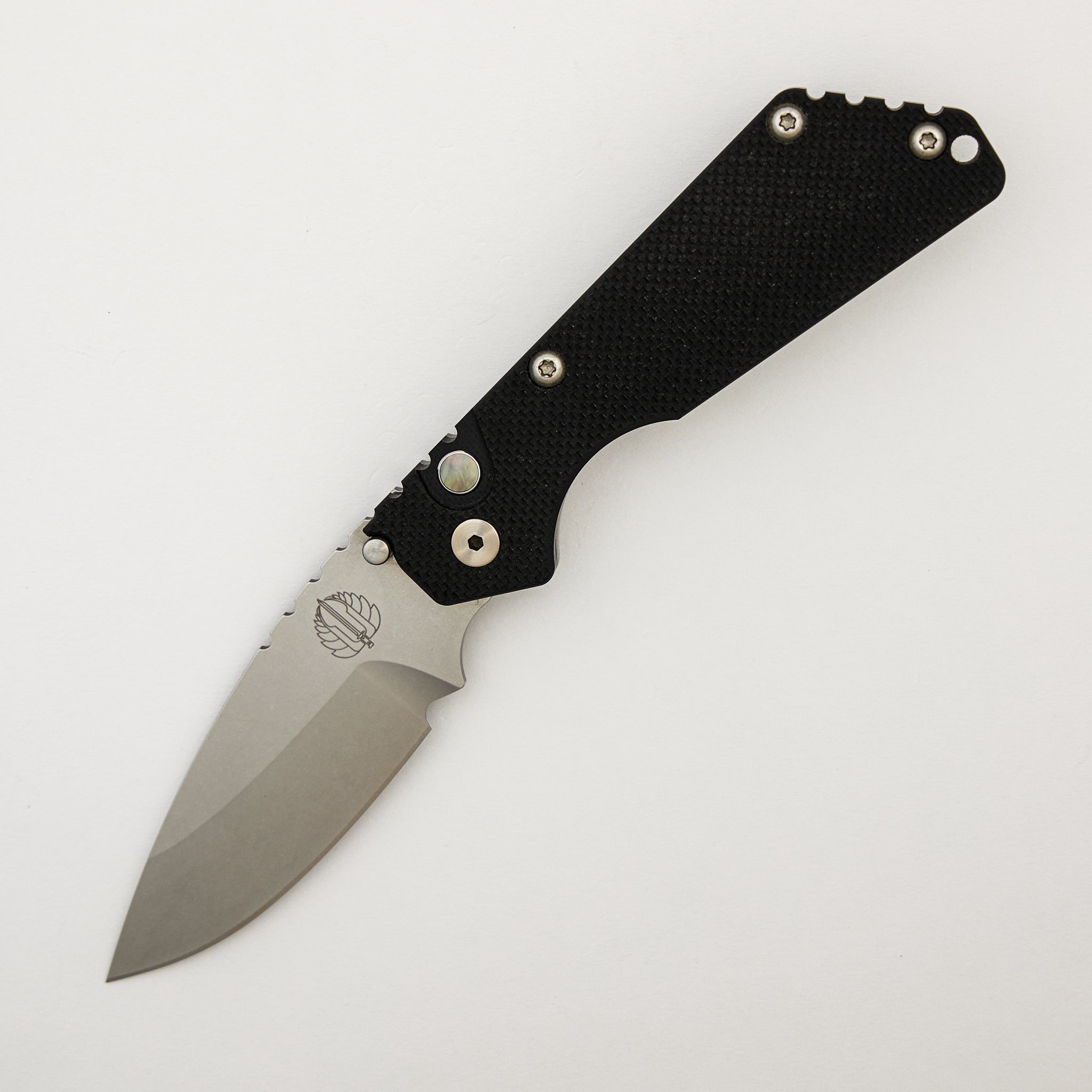 SNG - Stonewashed 154-CM Blade - Stonewashed Steel/Black G10 Handle - Pearl Button