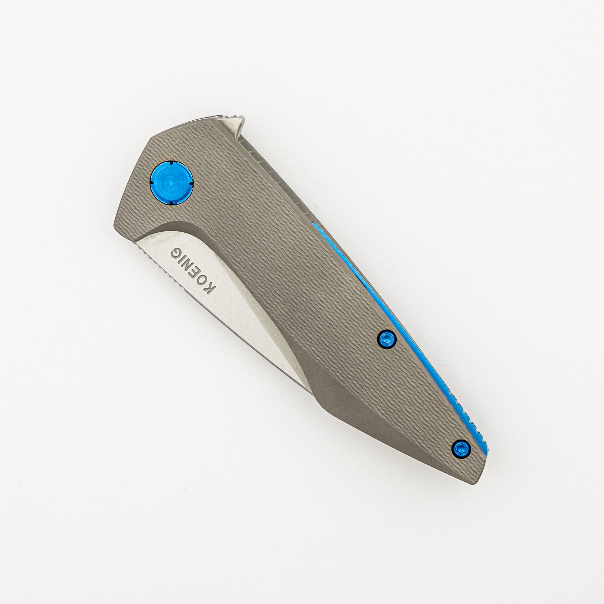 Mini Goblin - PCF Pattern Titanium Handle - Blue Hardware - Burnished w/ Polished Flats M390 Blade