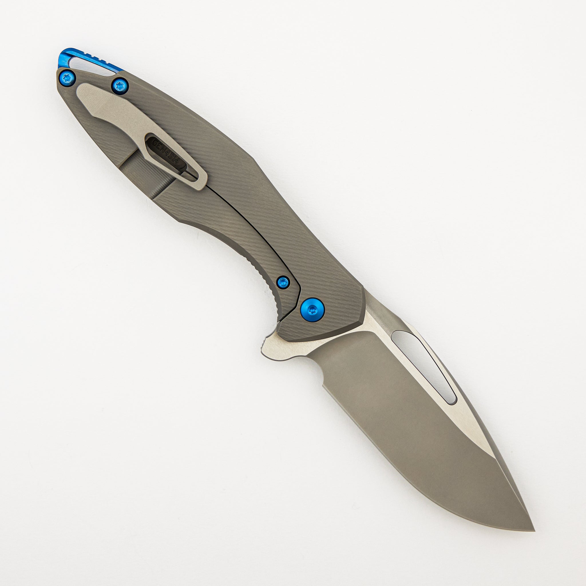 Arius - Corda Titanium Handle - Blue Hardware - Burnished W/ Polished Flats M398 Blade