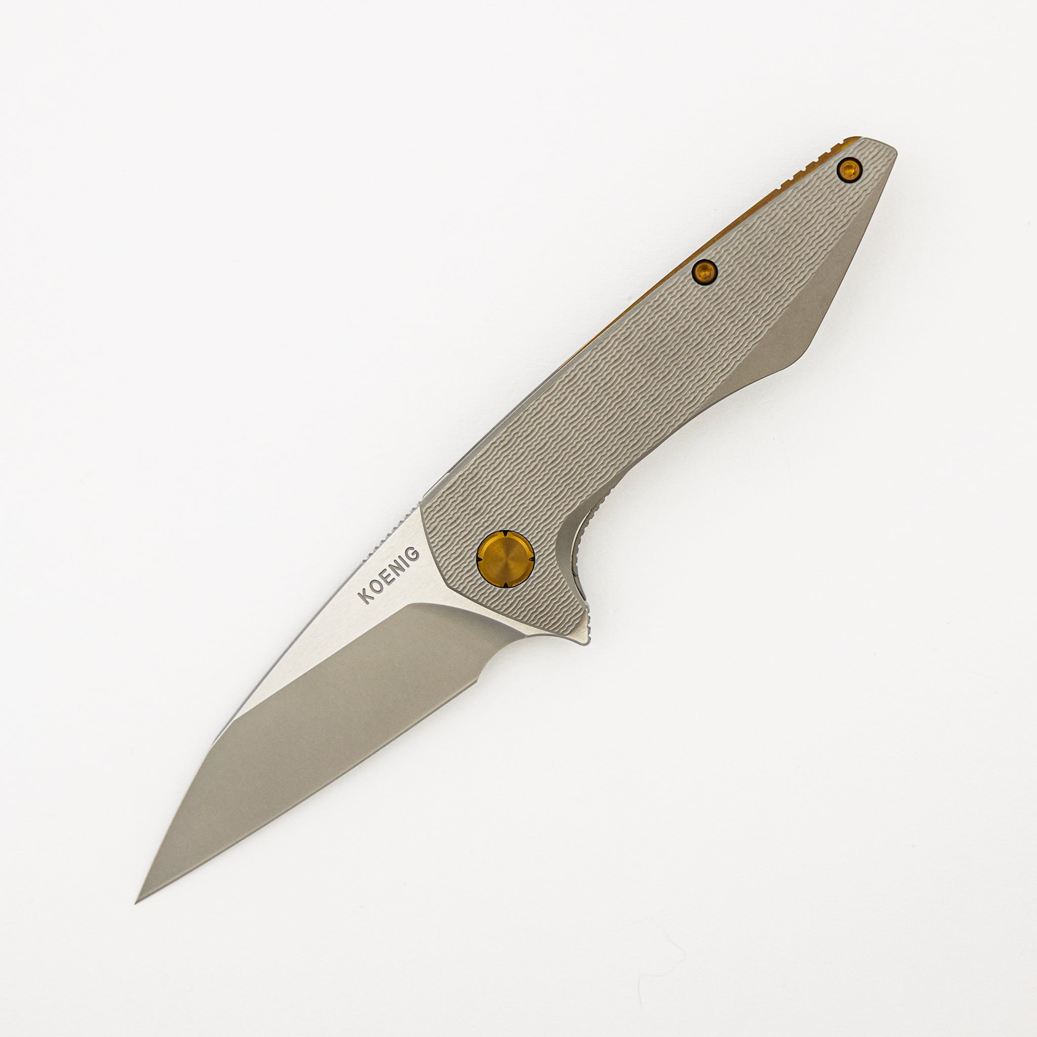 Mini Goblin - PCF Pattern Titanium Handle - Bronze Hardware - Burnished w/ Polished Flats M390 Blade