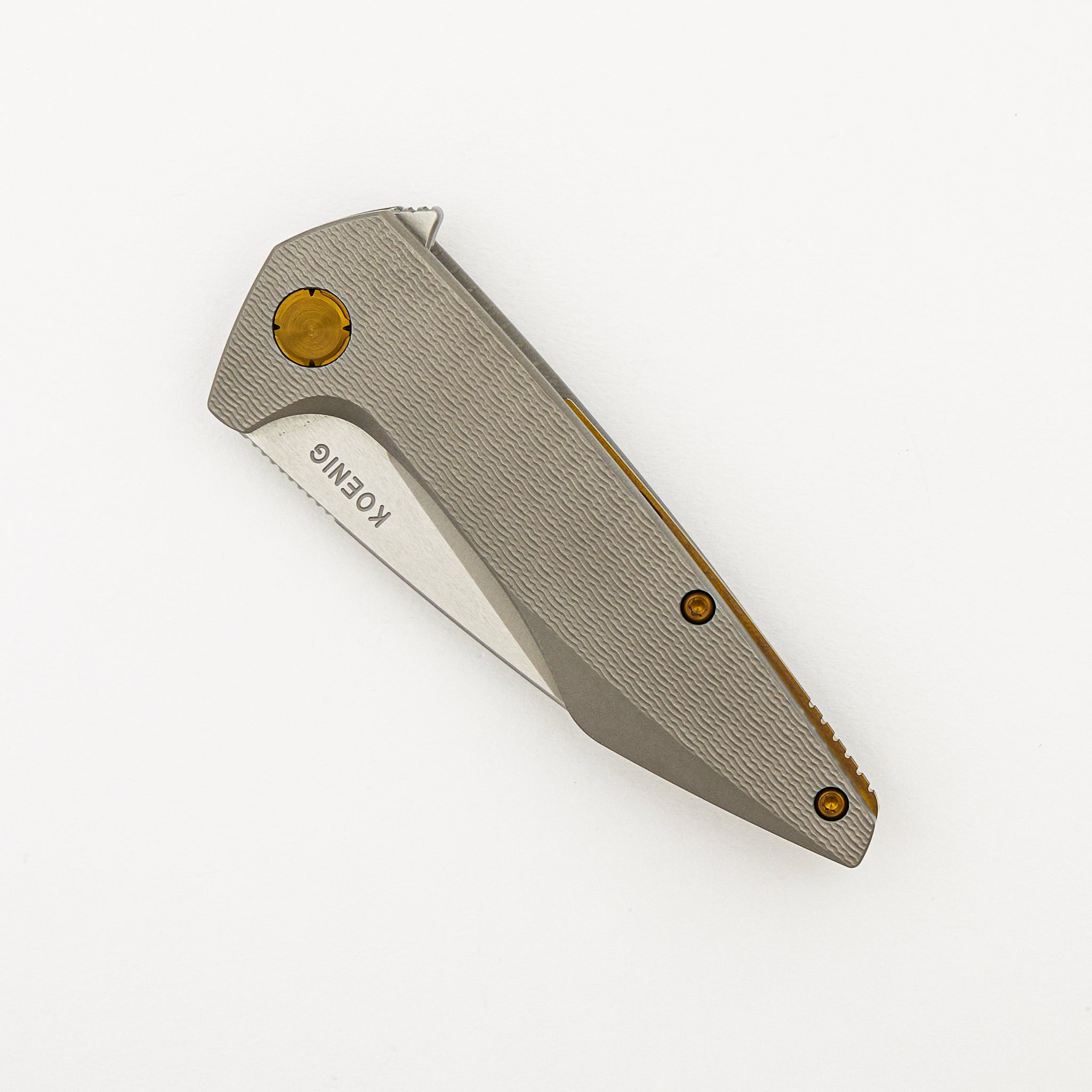 Mini Goblin - PCF Pattern Titanium Handle - Bronze Hardware - Burnished w/ Polished Flats M390 Blade