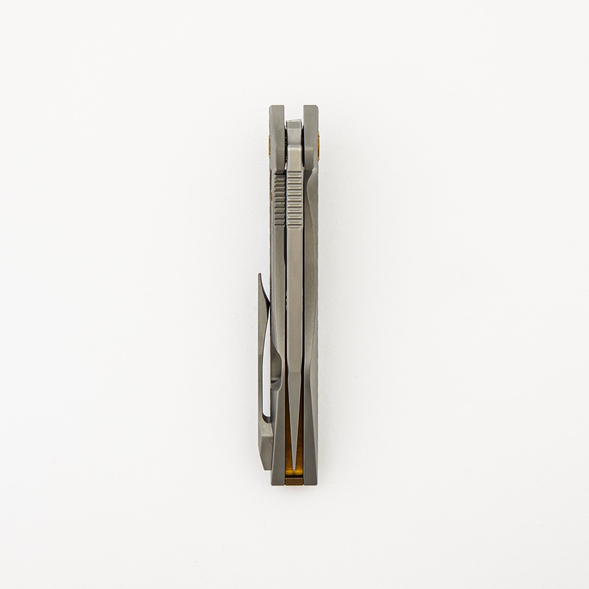 Mini Goblin - PCF Pattern Titanium Handle - Bronze Hardware - Burnished w/ Polished Flats M390 Blade