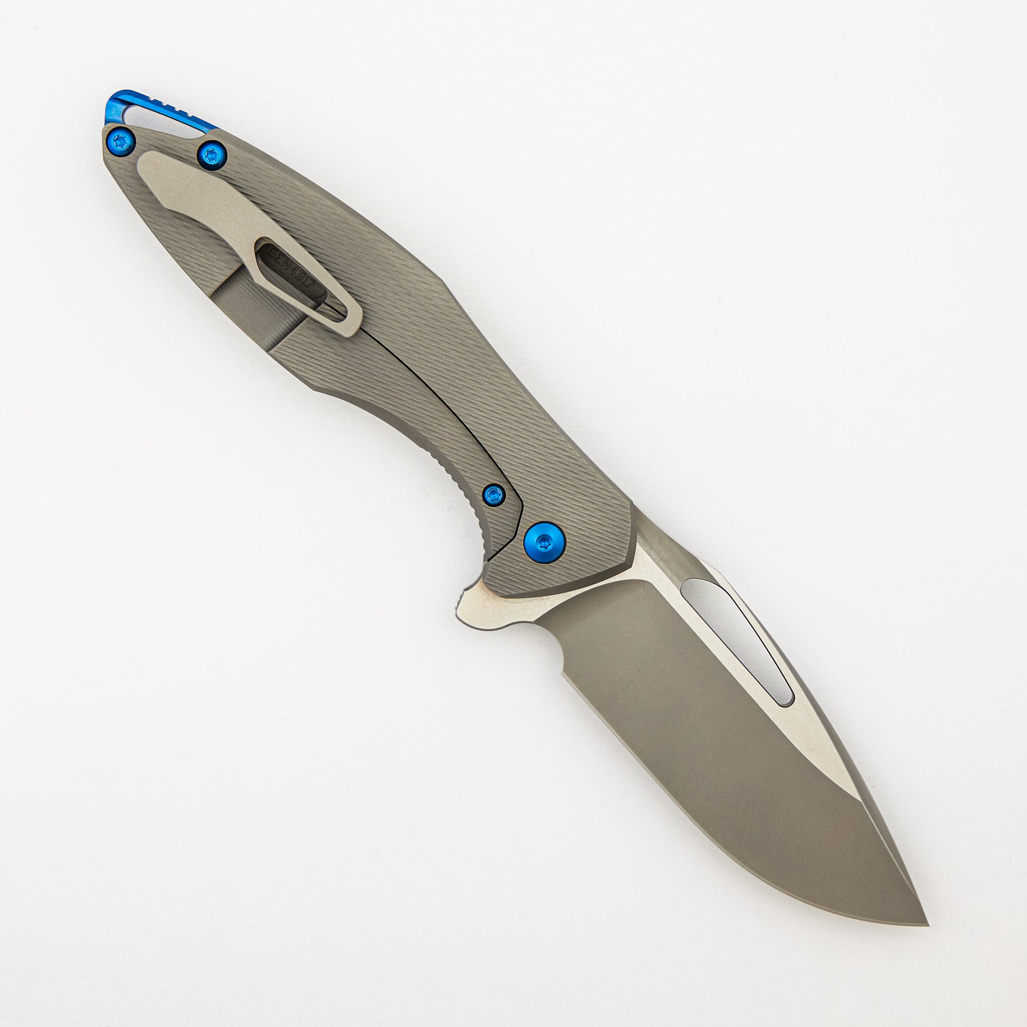Arius - Corda Titanium Handle - Blue Hardware - Burnished W/ Polished Flats M398 Blade
