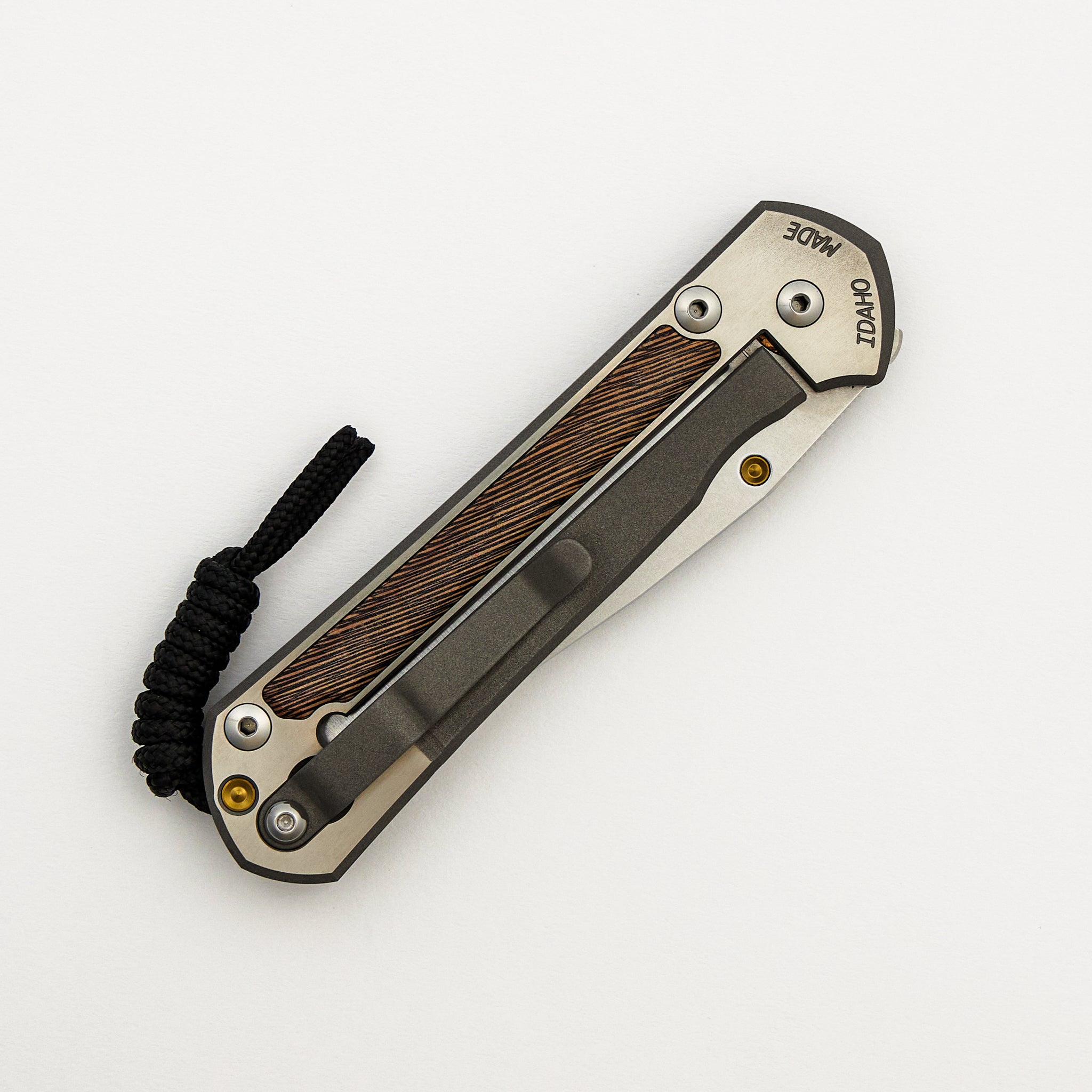 Large Sebenza 21 - Striped Platan Inlay - Polished Drop Point CPM S35VN Blade - Gold Single Lug