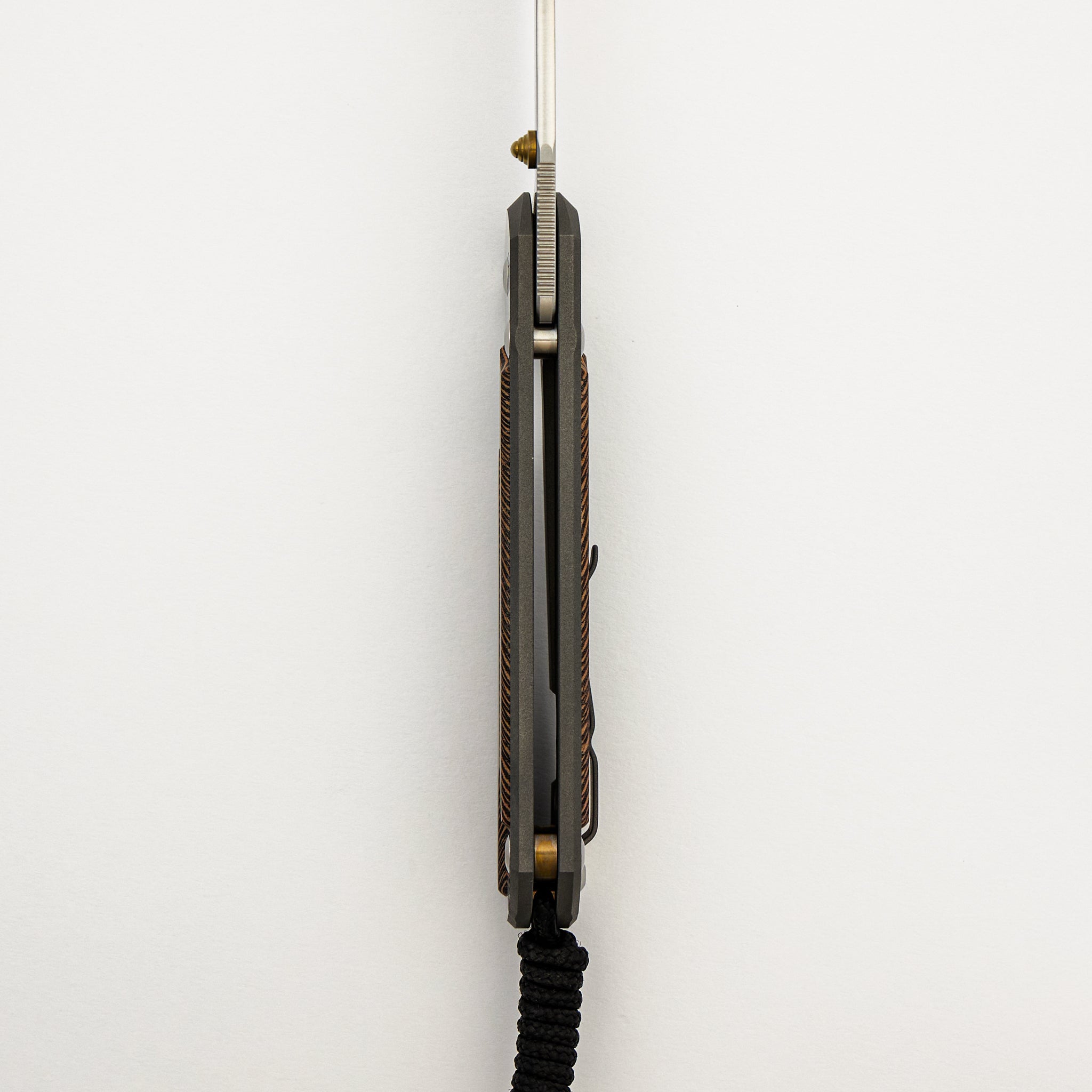 Large Sebenza 21 - Striped Platan Inlay - Polished Drop Point CPM S35VN Blade - Gold Single Lug