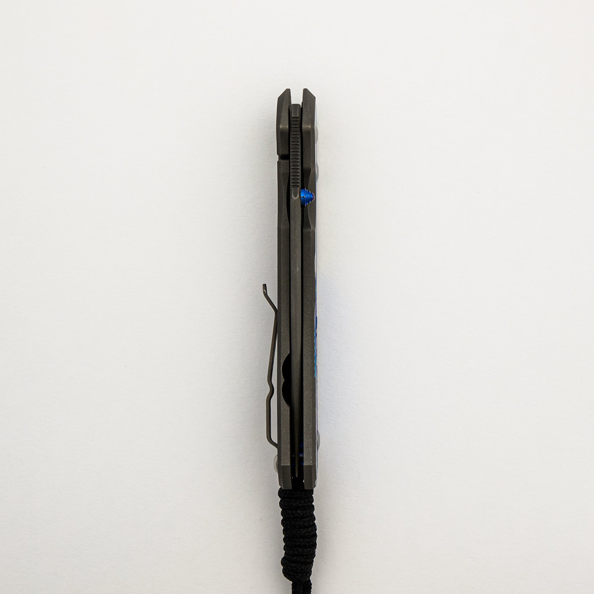 Large Sebenza 31 Unique Graphic - Drop Point Boomerang Blade - Blue Single Thumb Lug