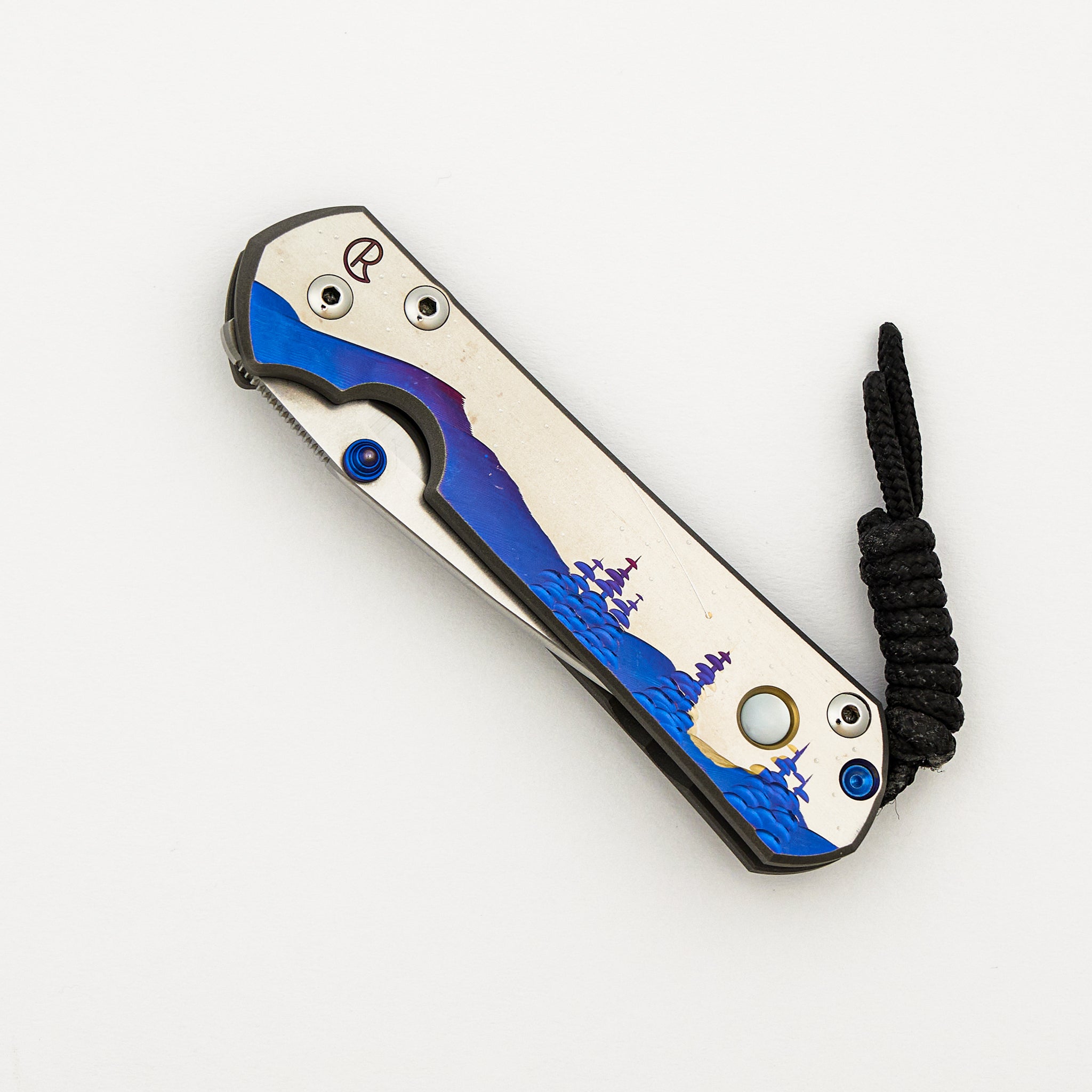 Small Sebenza 21 Unique Graphic W/ Shooting Star "Night Sky" - Mother of Pearl Cabochon
