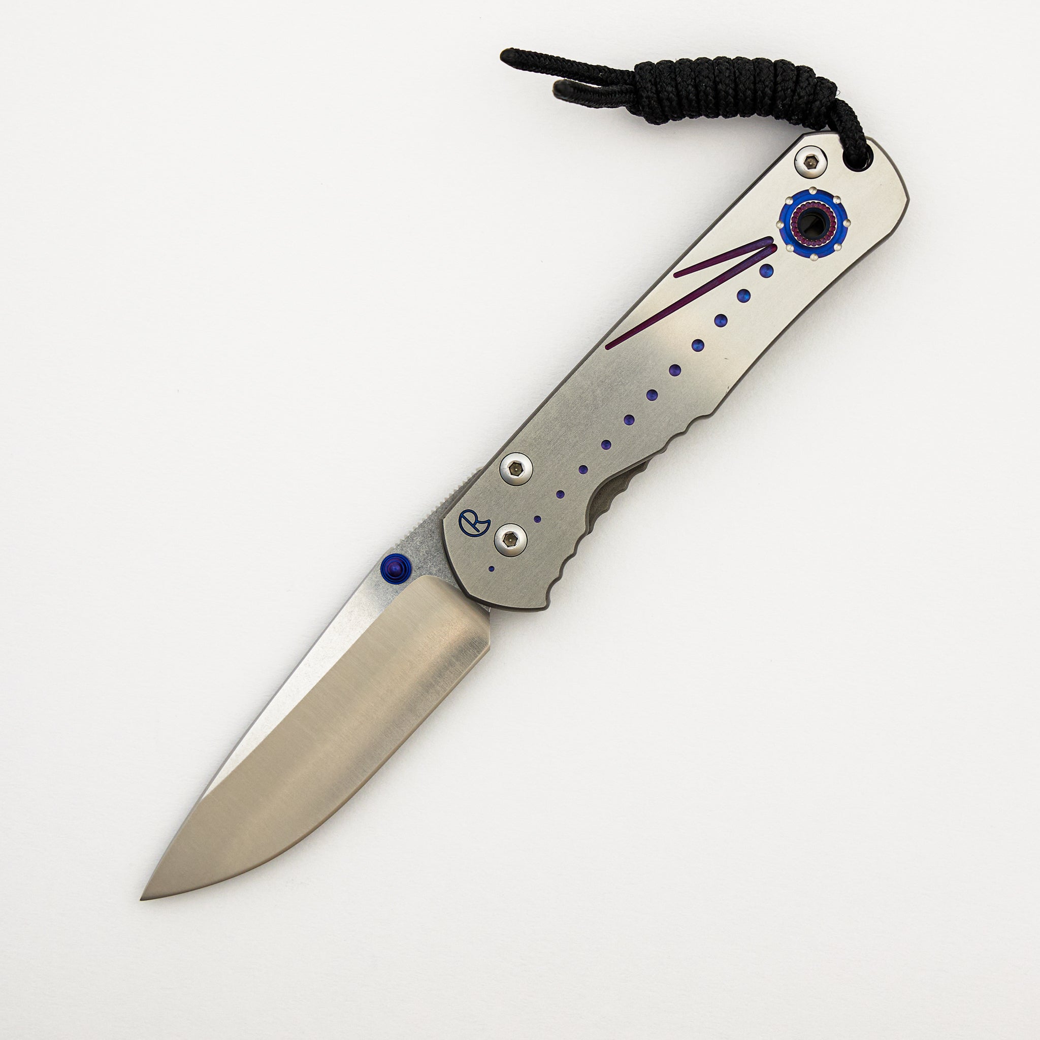 Small Regular Sebenza Unique Graphic - Polished Drop Point BG42 Blade - Blue Single Lug