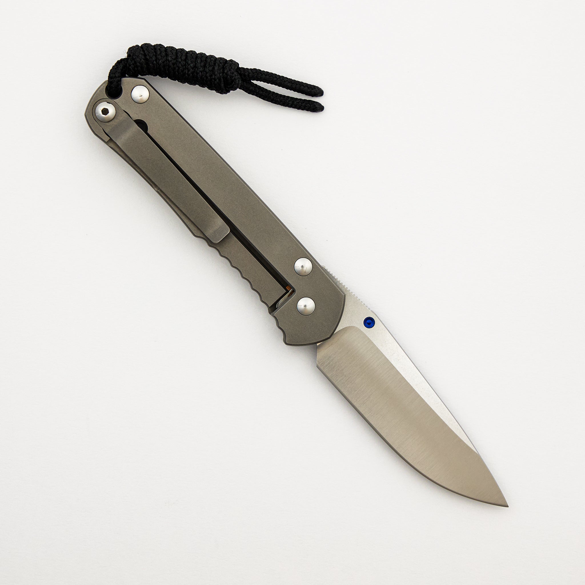 Small Regular Sebenza Unique Graphic - Polished Drop Point BG42 Blade - Blue Single Lug