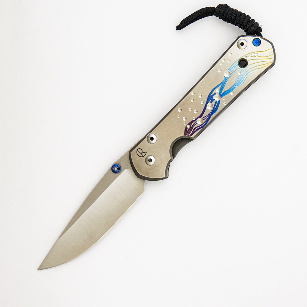 Large Sebenza 21 - CGG "Seagrass" - Drop Point Polished S35VN Blade - Titanium Handle - Blue Single Thumb Stud
