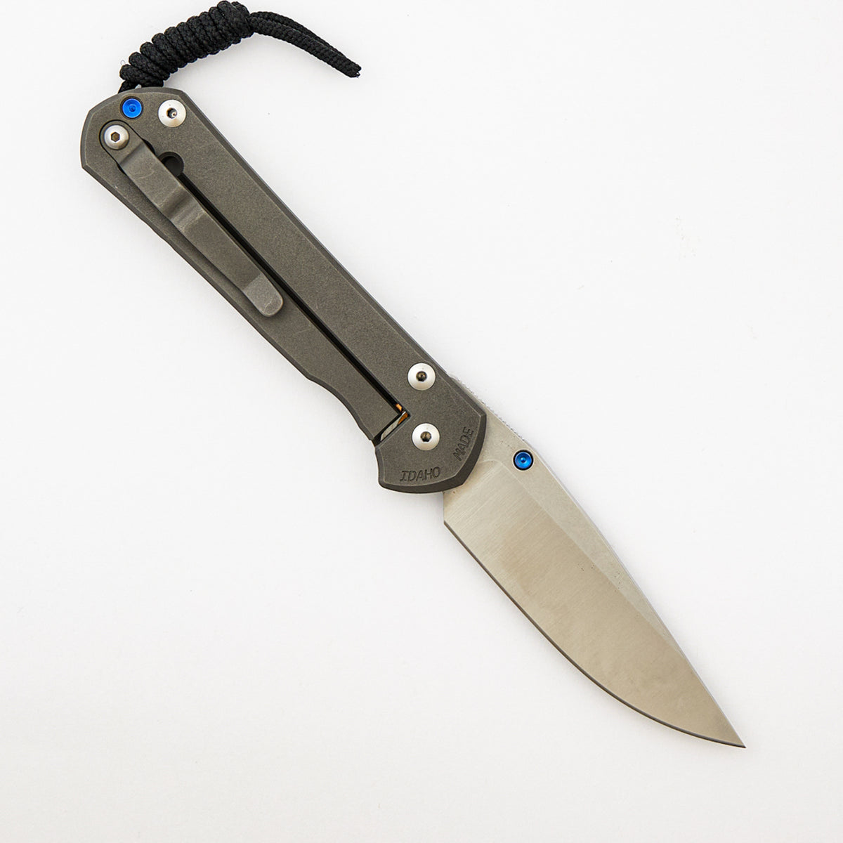 Large Sebenza 21 - CGG "Seagrass" - Drop Point Polished S35VN Blade - Titanium Handle - Blue Single Thumb Stud